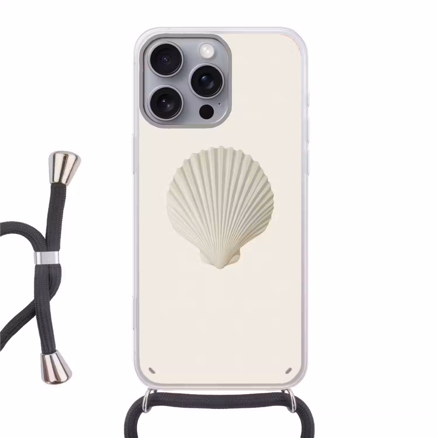 Schelp - Minimalistisch - Wit Hoesje iPhone 16 Pro Max met koord klein -3d