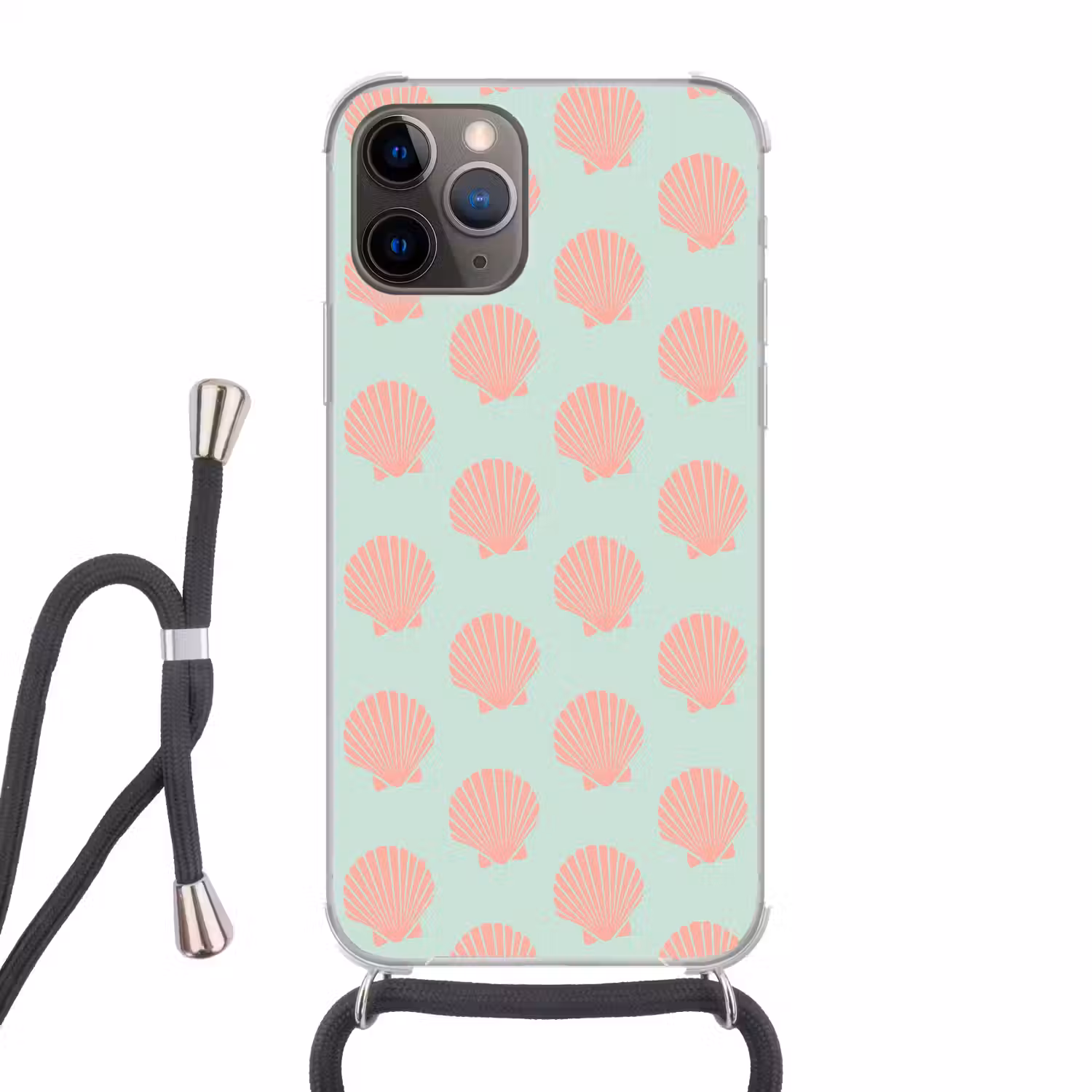 Schelpen - Patroon - Roze - Blauw - Zomer Hoesje iPhone 12 Pro met koord klein -3d