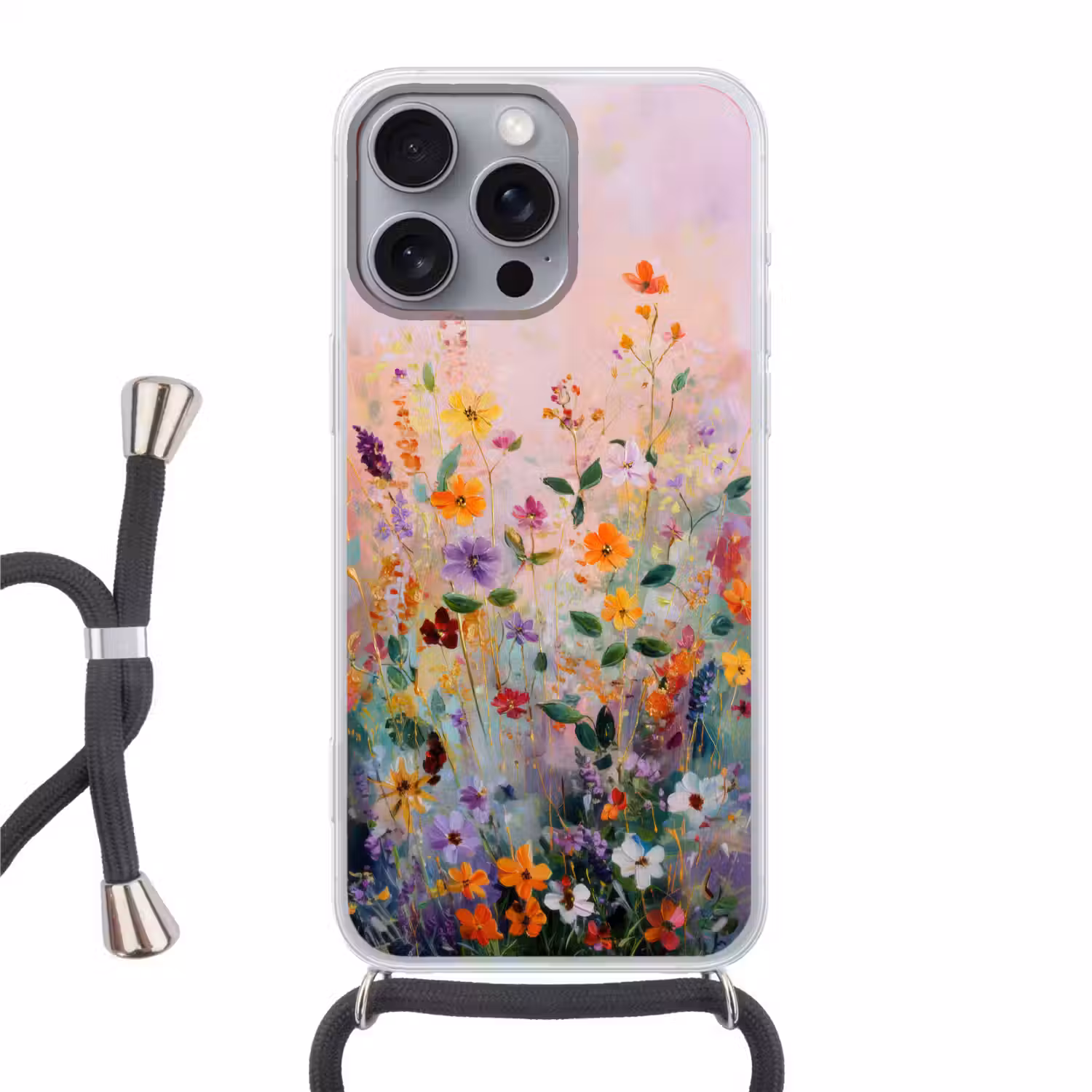 Schilderij - Bloemen - Abstract - Kleurrijk Hoesje iPhone 16 Pro Max met koord klein -3d