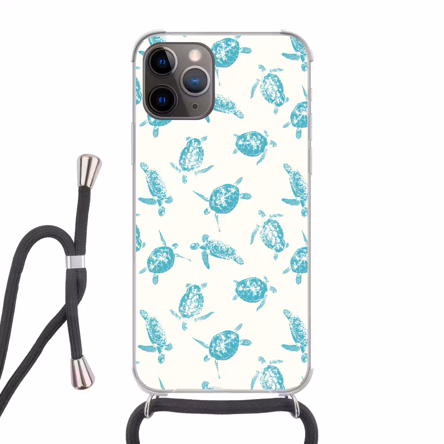 Schildpadden - Patroon - Wit - Blauw Hoesje iPhone 12 Pro met koord klein -3d