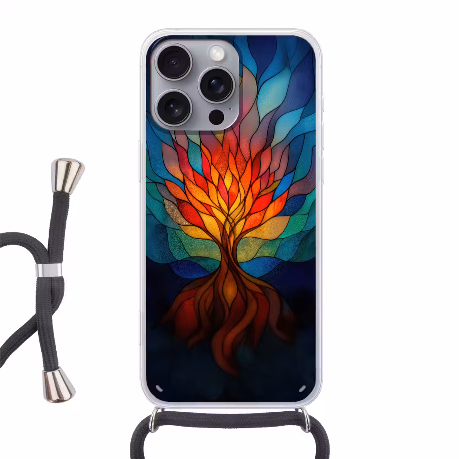 Sierglas - Boom - Rood - Vlakken Hoesje iPhone 16 Pro Max met koord klein -3d