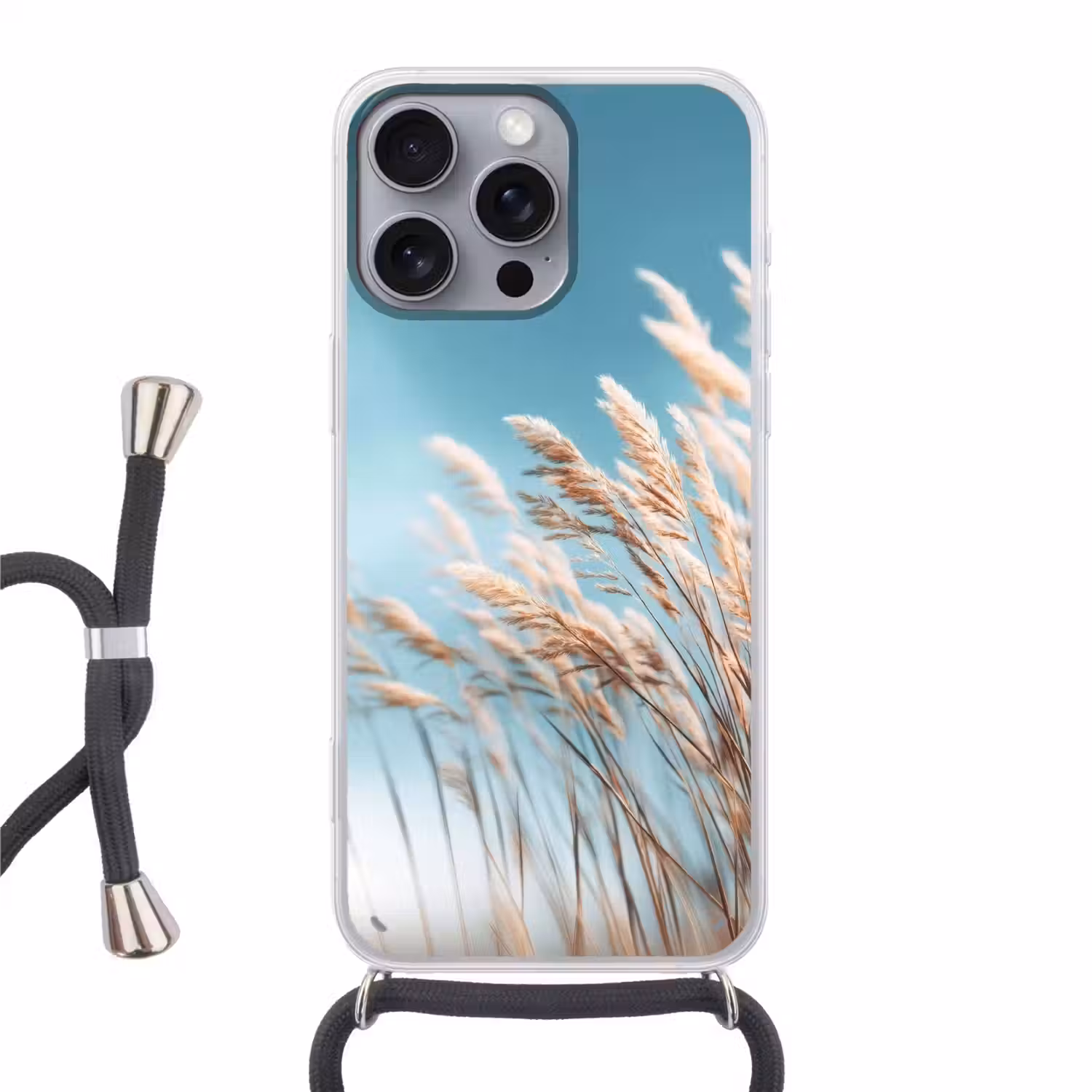 Siergras - Wind - Lichtbruin Hoesje iPhone 16 Pro Max met koord klein -3d