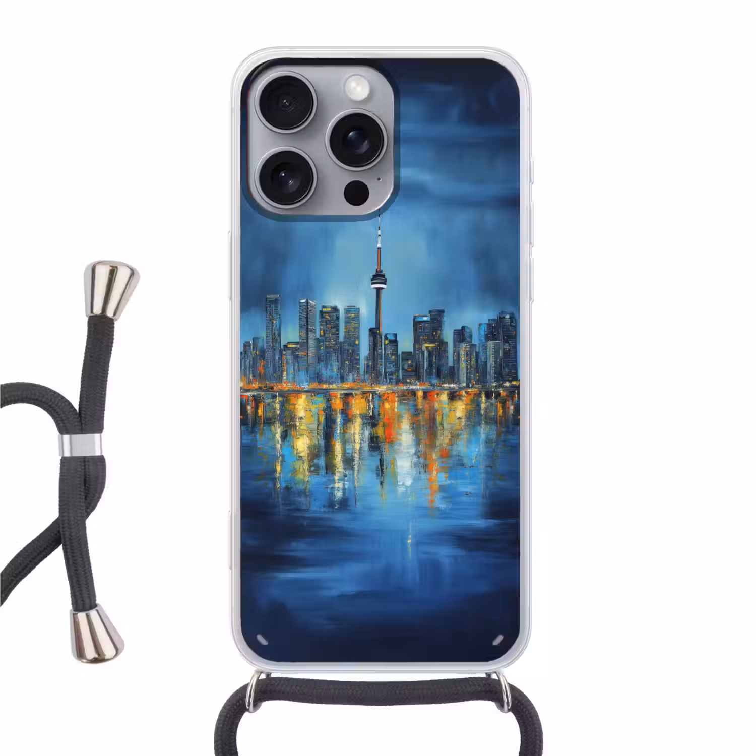 Skyline Toronto - Water - Stadslichten - Toren Hoesje iPhone 16 Pro Max met koord klein -3d