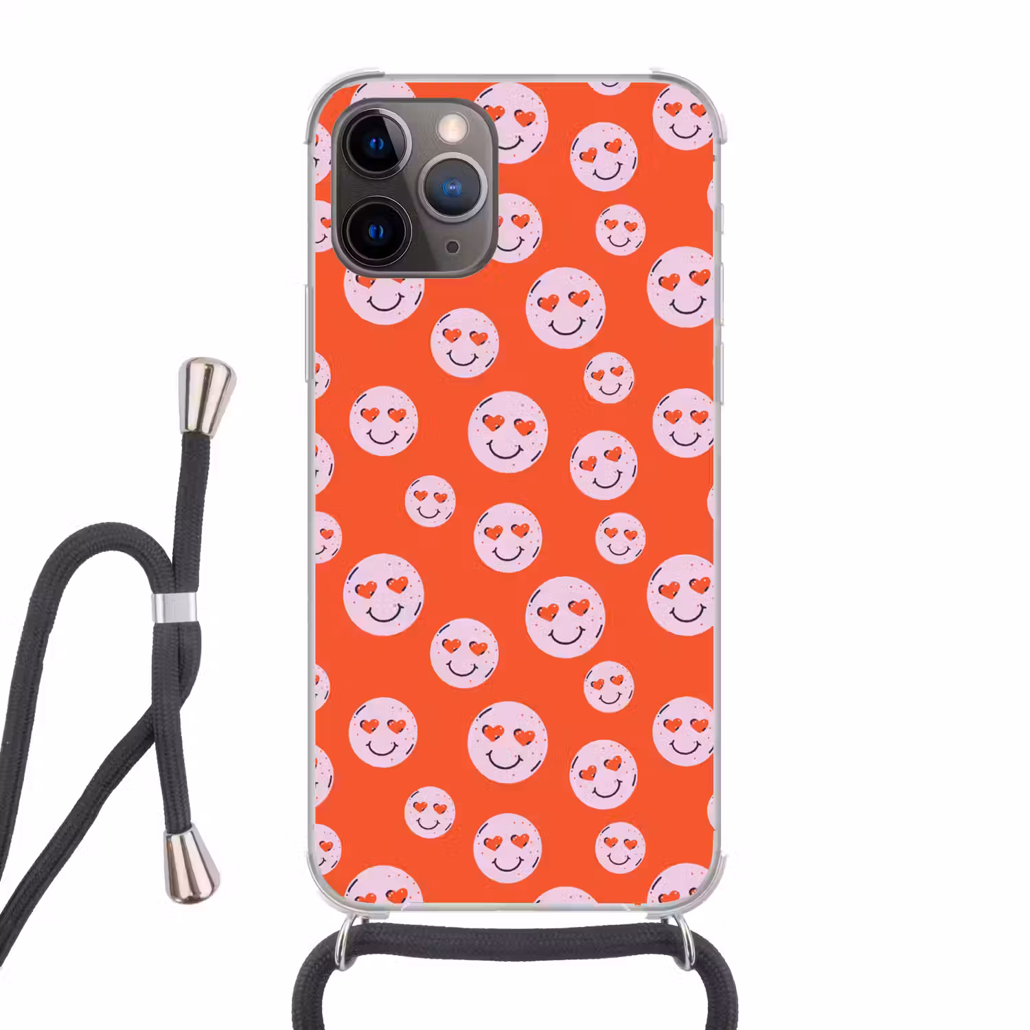 Smiley - Patroon - Hartjes - Rood - Roze Hoesje iPhone 12 Pro met koord klein -3d