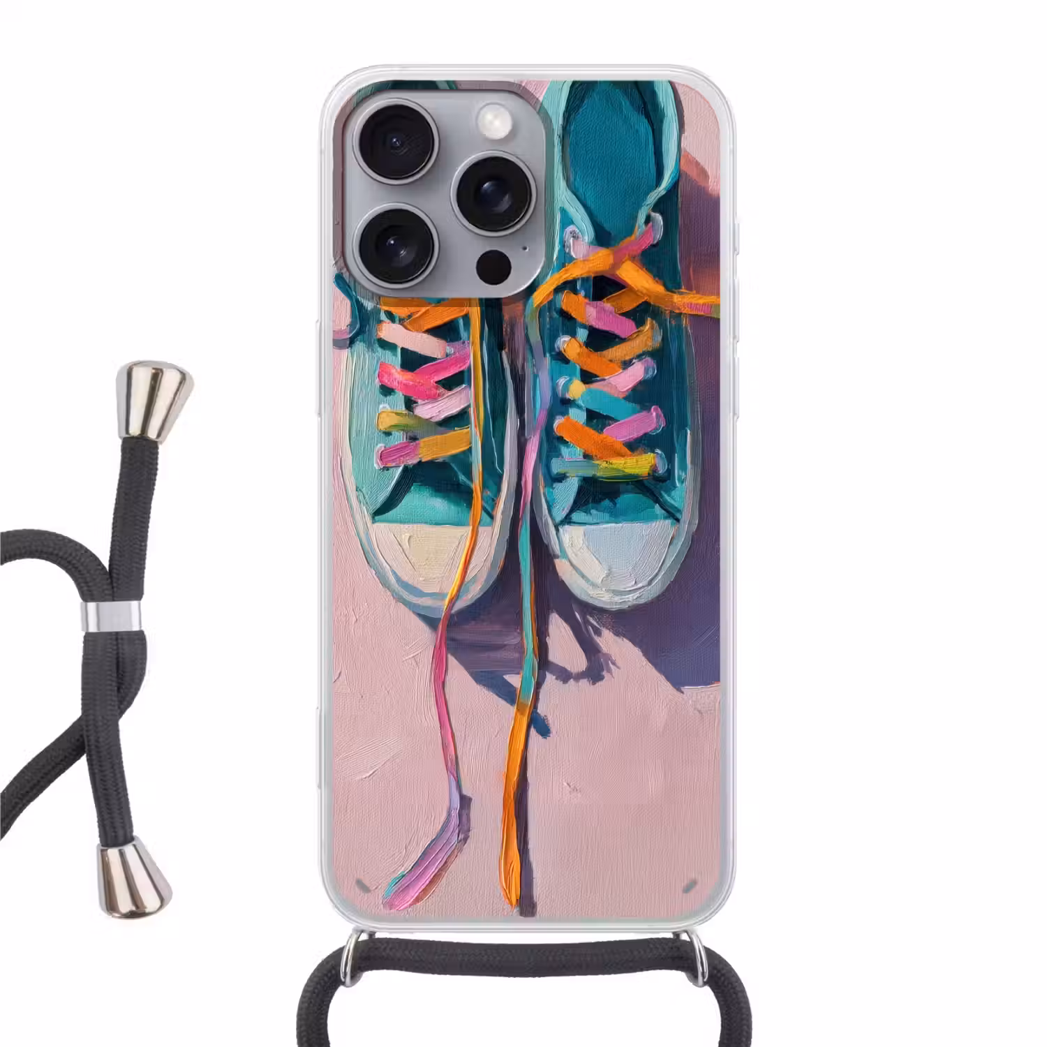 Sneakers - Veters - Kleurrijk - Schaduw Hoesje iPhone 16 Pro Max met koord klein -3d