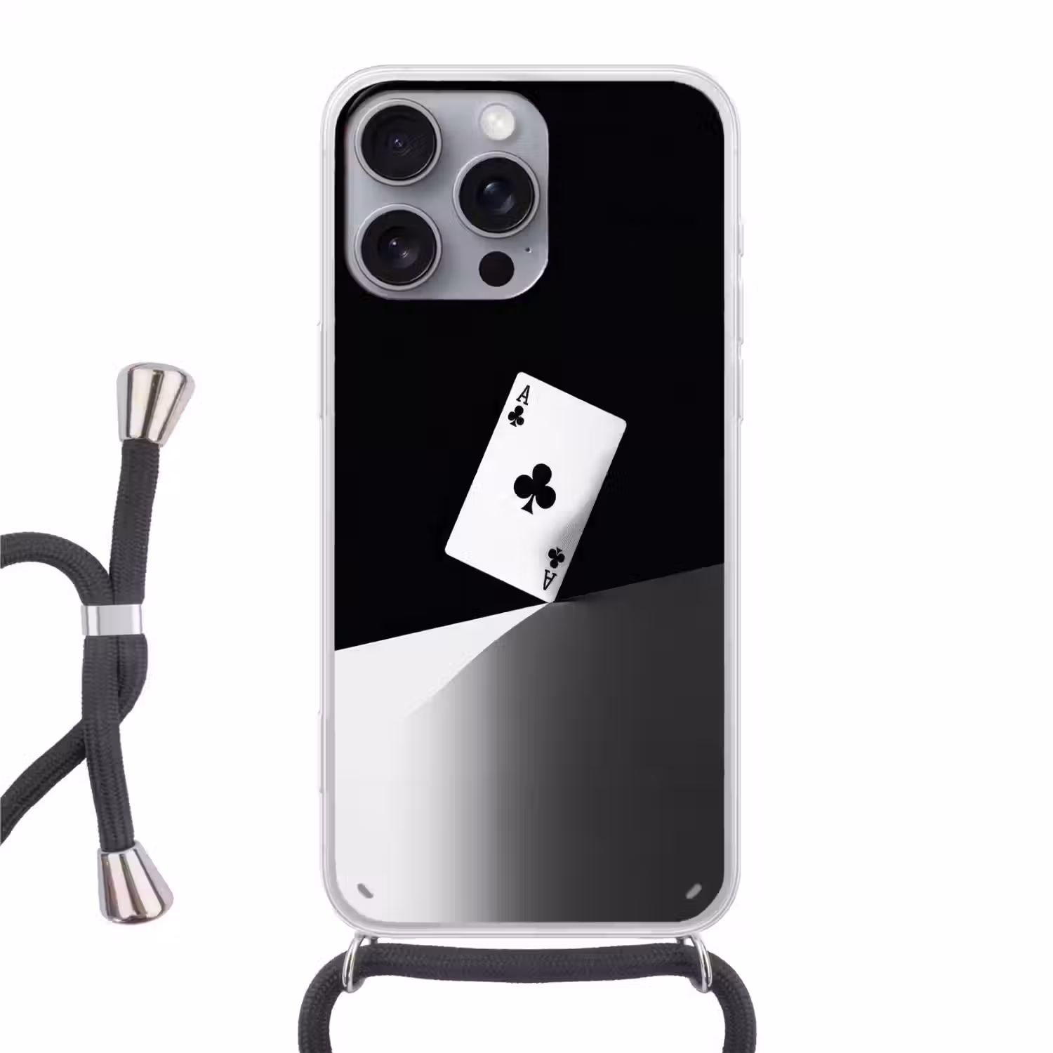 Speelkaart - Klaver - Abstract - Zwart Hoesje iPhone 16 Pro Max met koord klein -3d