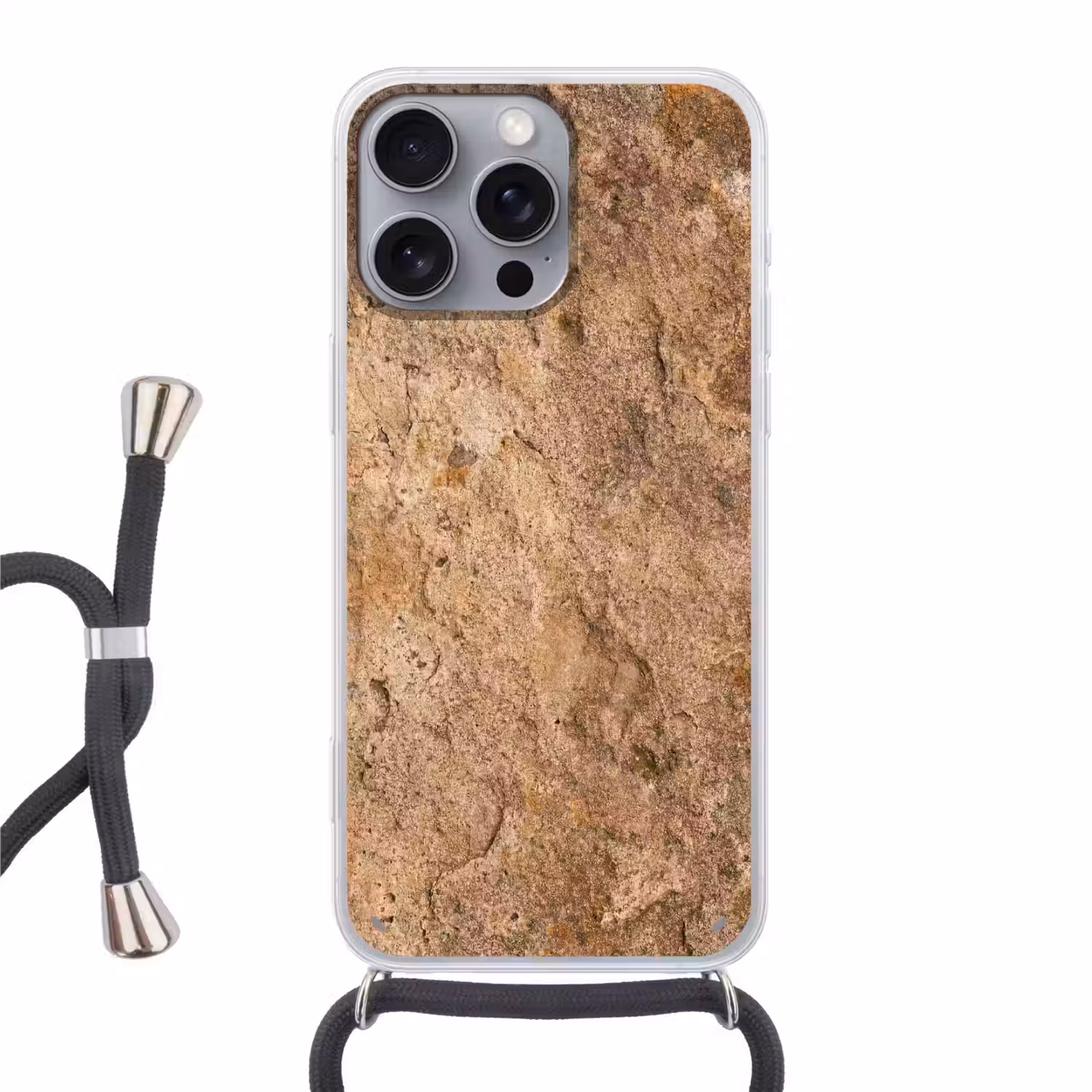 Steen - Natuur - Textuur - Abstract - Bruin Hoesje iPhone 16 Pro Max met koord klein -3d