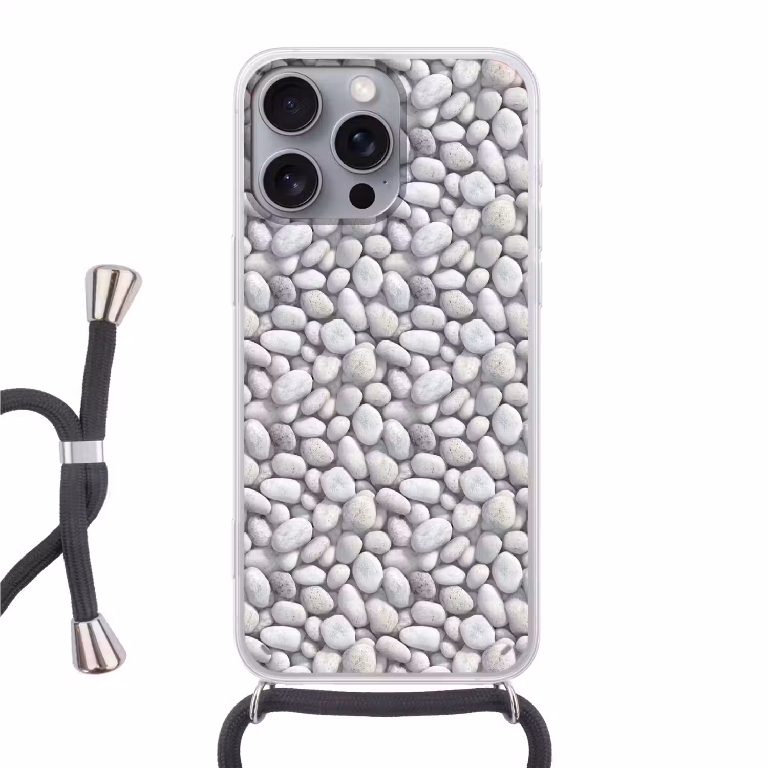 Steentjes - Grijs - Ovaal Hoesje iPhone 16 Pro Max met koord klein 804 -3d