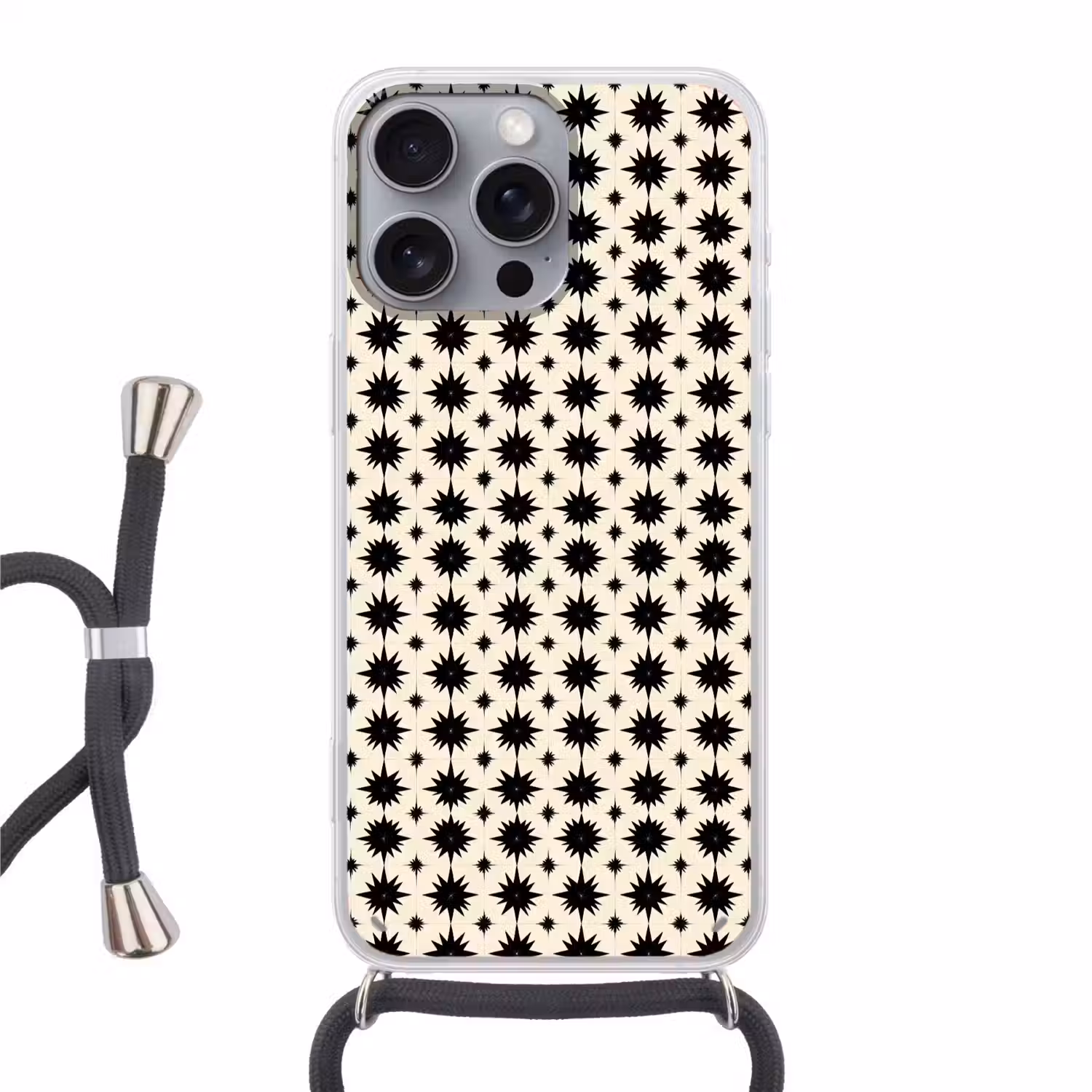 Stervormen - Geometrisch - Zwart Hoesje iPhone 16 Pro Max met koord klein 804 -3d