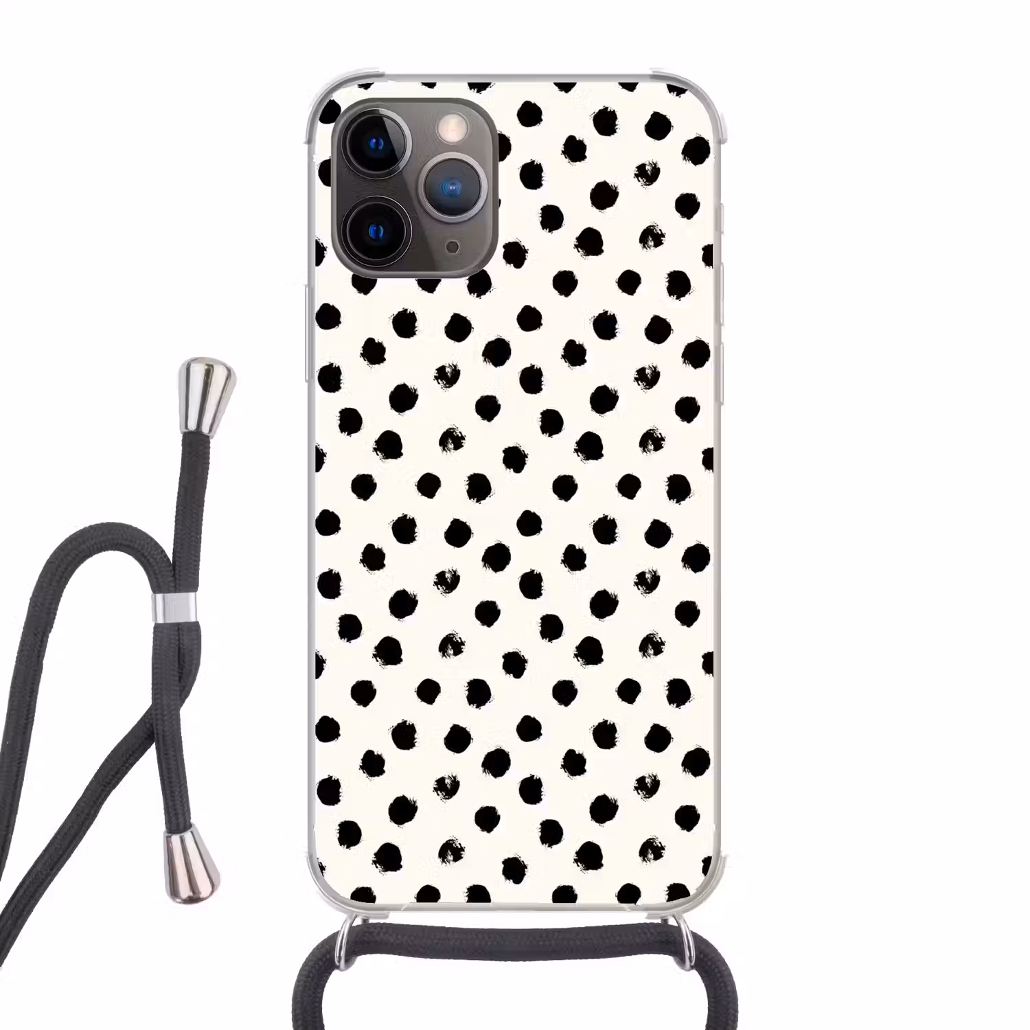 Stippen - Zwart - Wit - Print - Minimalistisch Hoesje iPhone 12 Pro met koord klein -3d