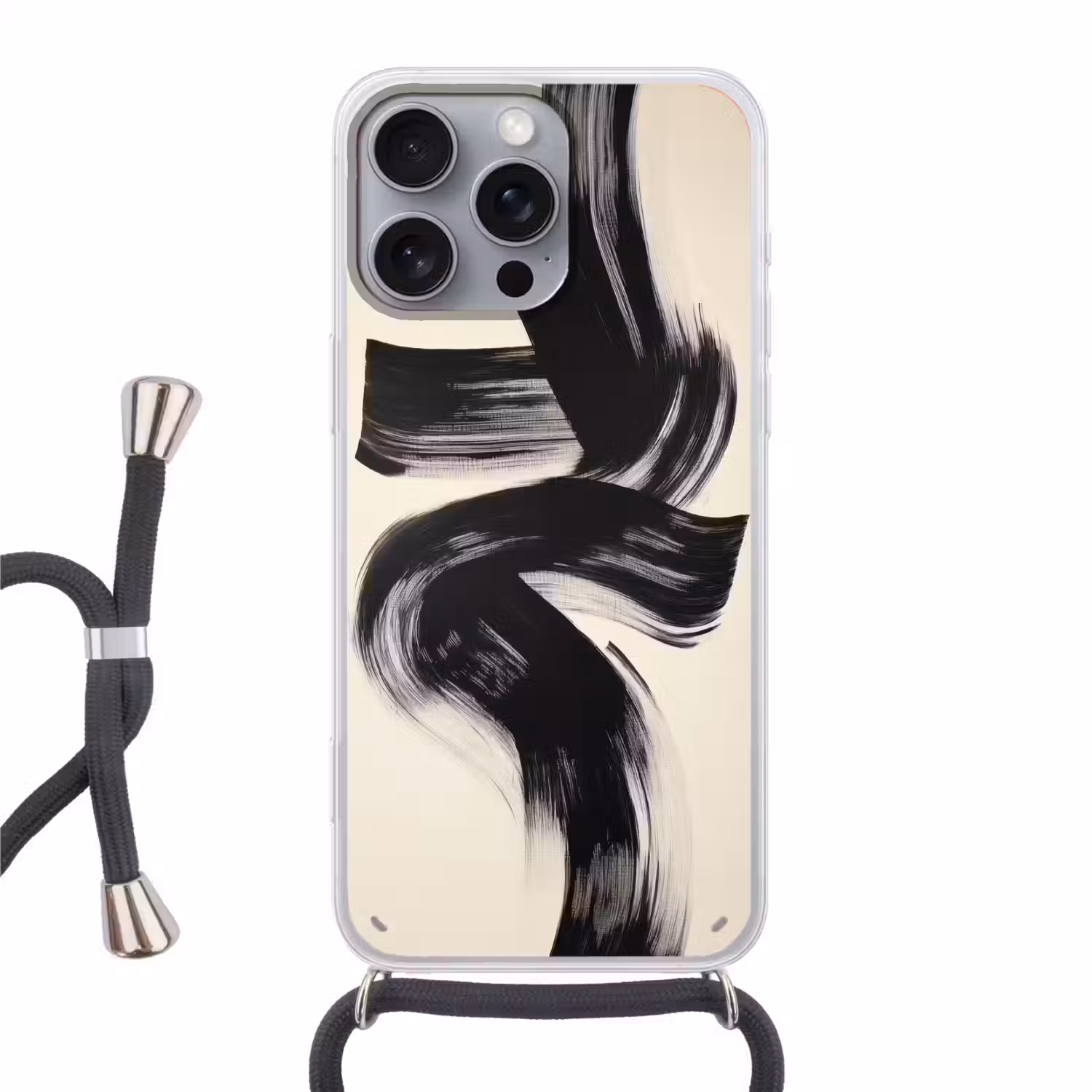 Strepen - Zwart - Abstract Hoesje iPhone 16 Pro Max met koord klein -3d