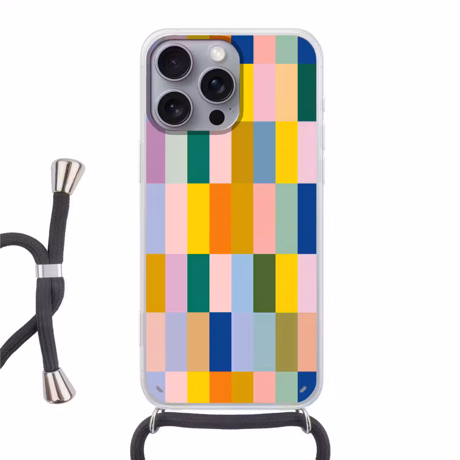 Stroken - Blauw - Patroon - Abstract Hoesje iPhone 16 Pro Max met koord klein -3d