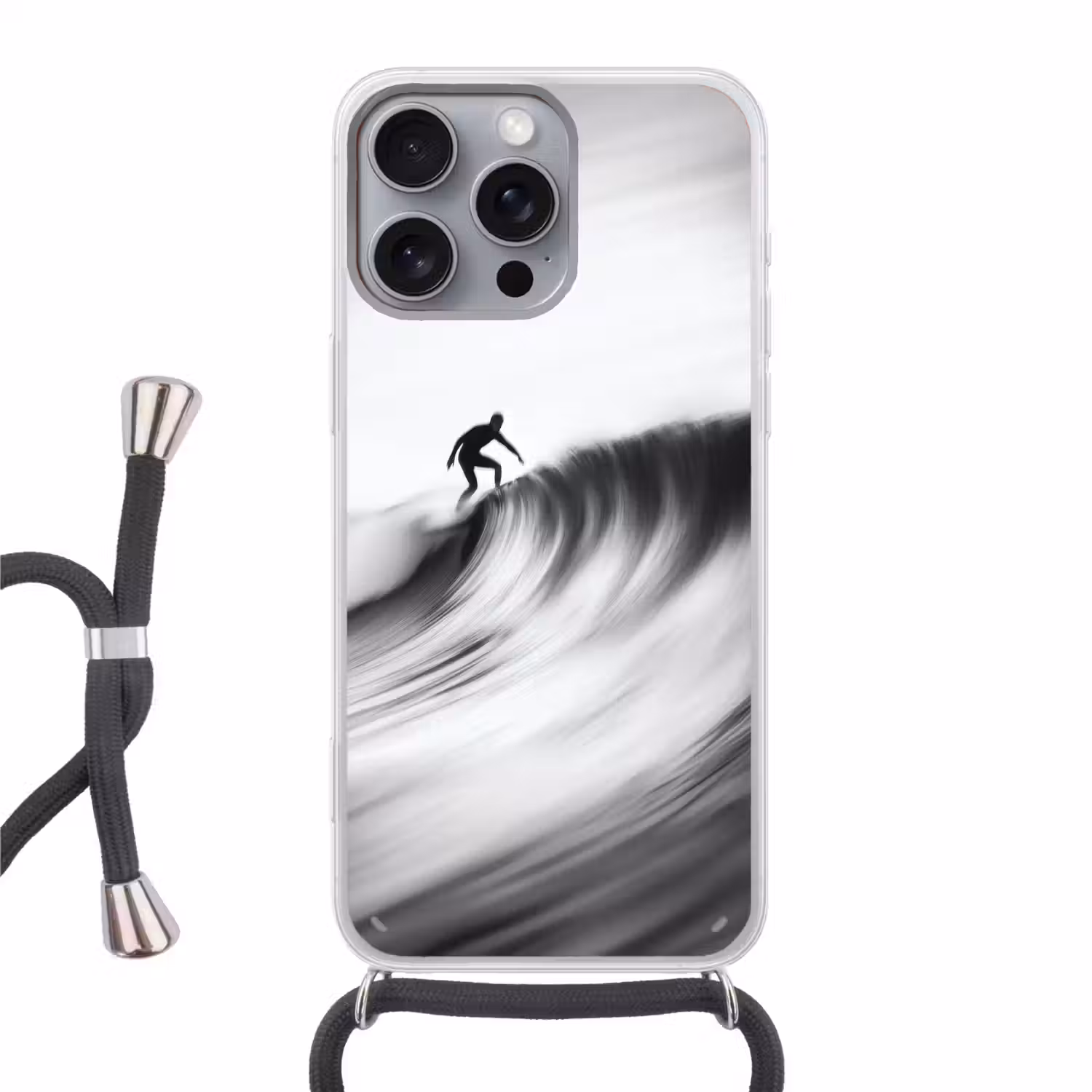 Surfer - Golf - Vervaagd - Zwart Hoesje iPhone 16 Pro Max met koord klein -3d