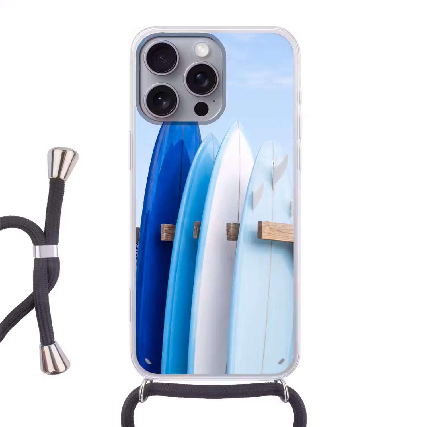 Surfplank - Strand - Zomer - Blauw - Water Hoesje iPhone 16 Pro Max met koord klein -3d