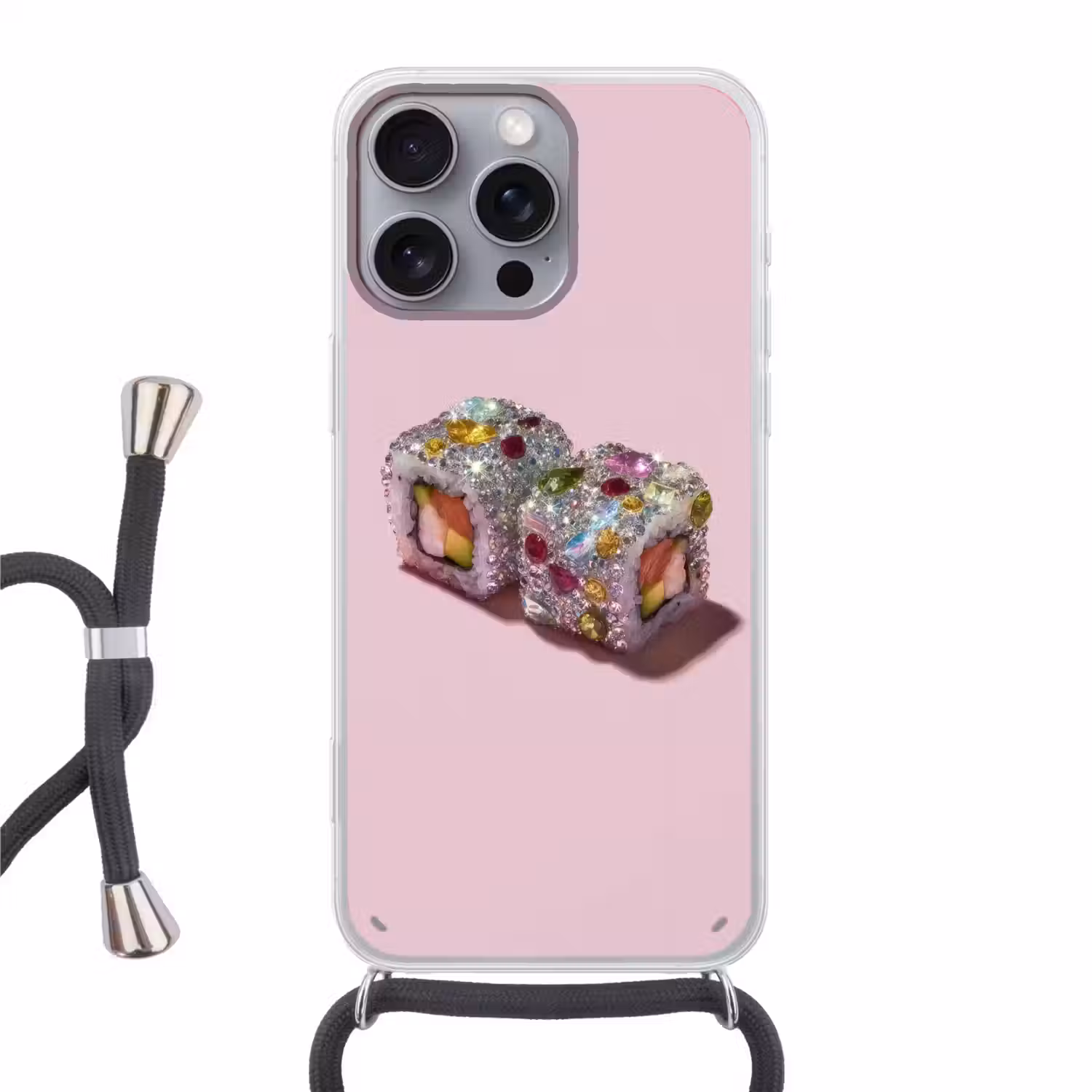 Sushi - Rolletjes - Steentjes - Kleurrijk Hoesje iPhone 16 Pro Max met koord klein -3d