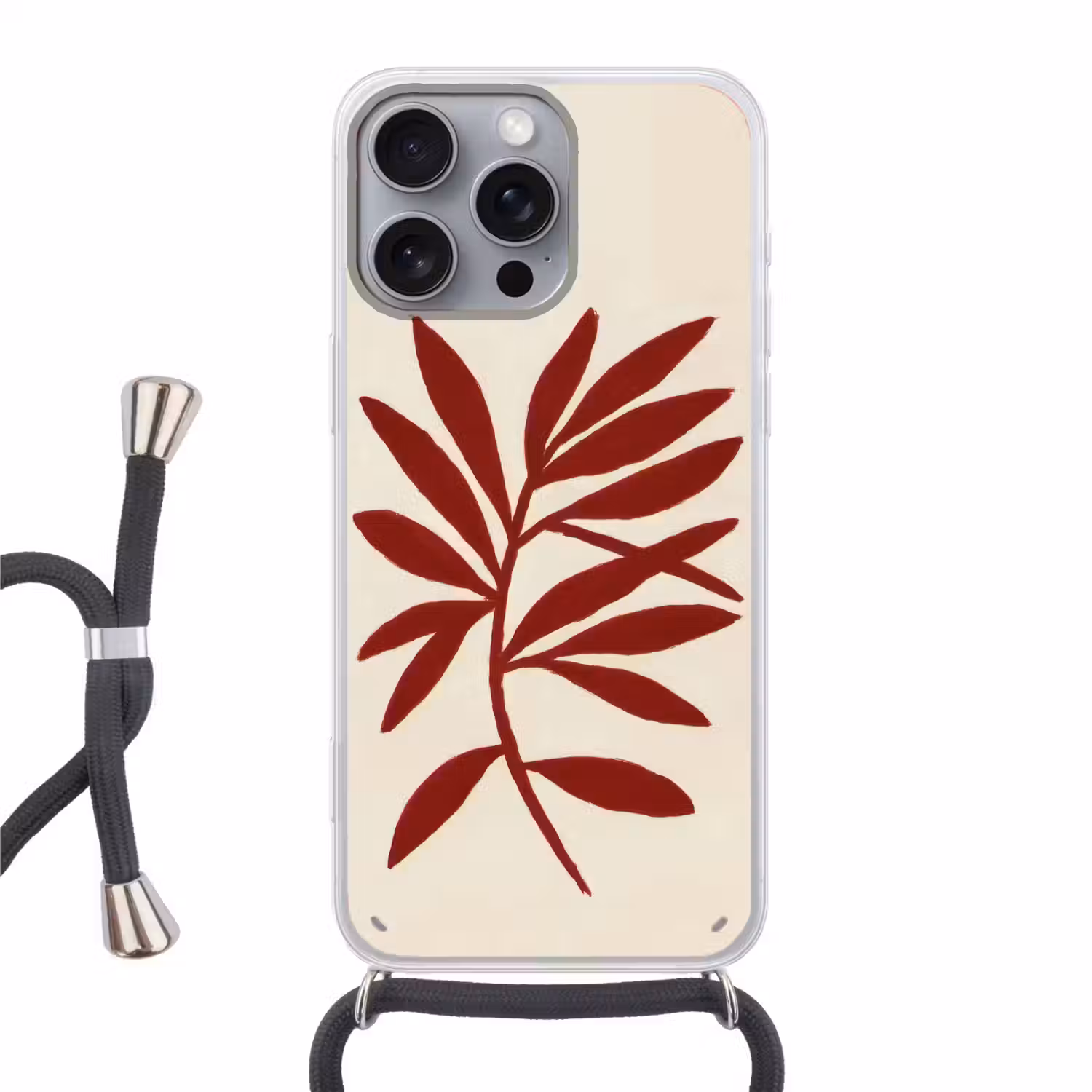 Tak - Bladeren - Rood Hoesje iPhone 16 Pro Max met koord klein -3d