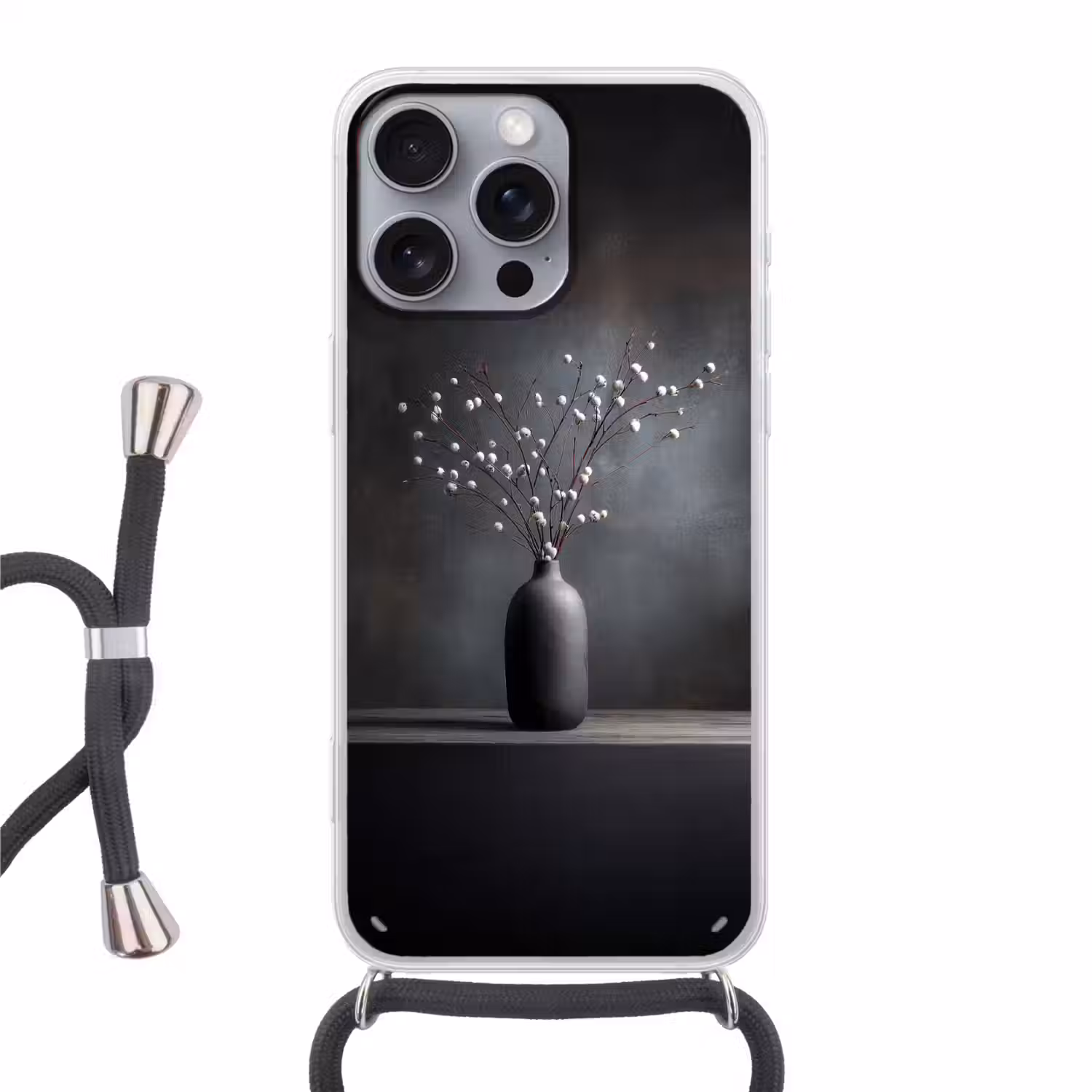 Takken - Vaas - Bolletjes - Wit Hoesje iPhone 16 Pro Max met koord klein -3d