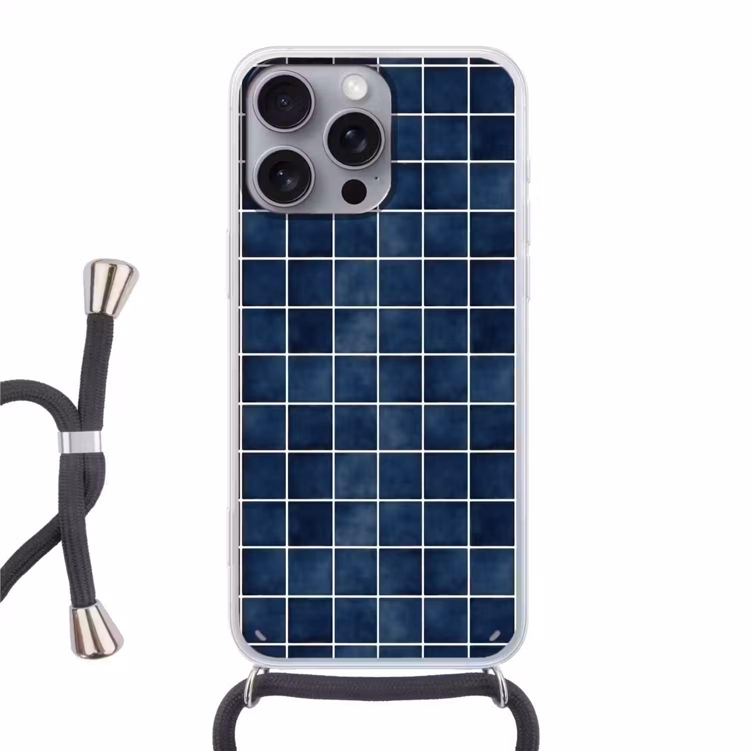 Tegel - Modern - Blauw Hoesje iPhone 16 Pro Max met koord klein 804 -3d