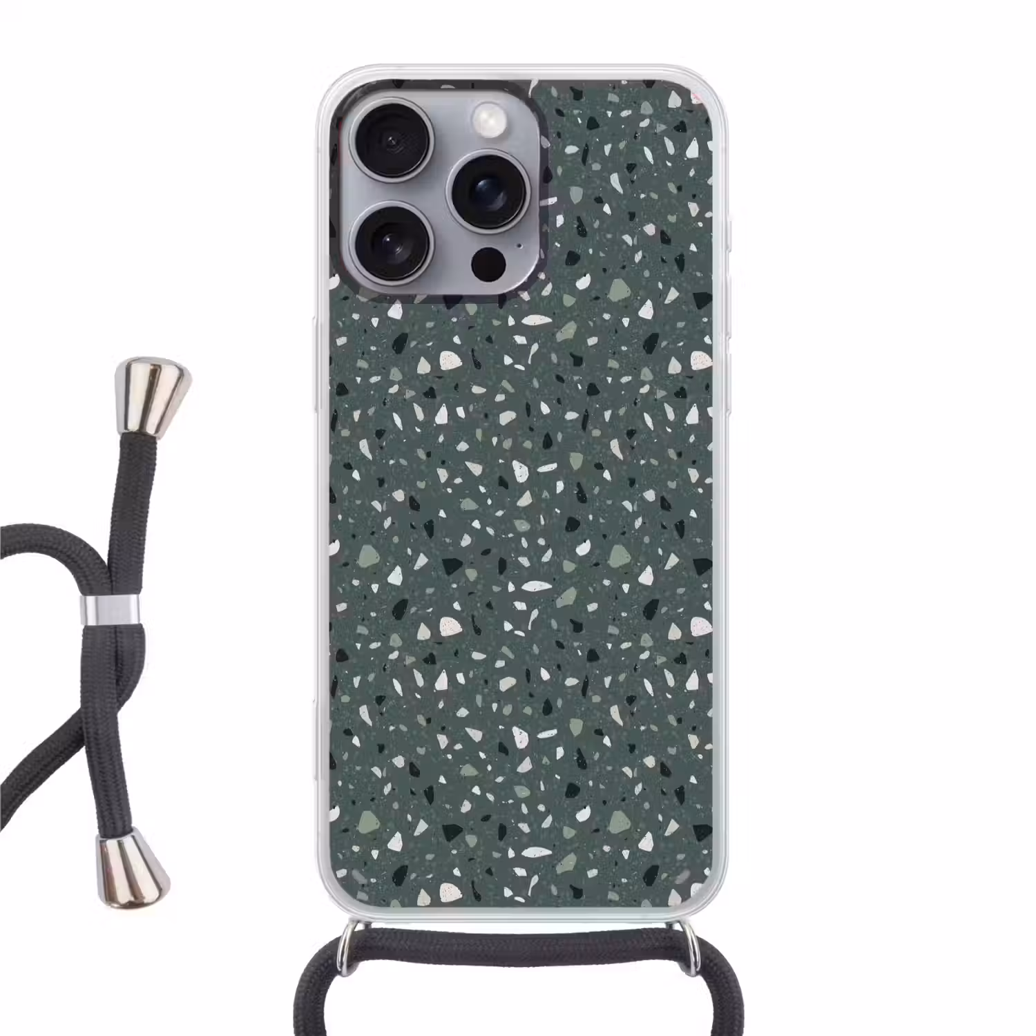Terrazzo - Patroon - Kleurrijk - Groen Hoesje iPhone 16 Pro Max met koord klein 804 -3d