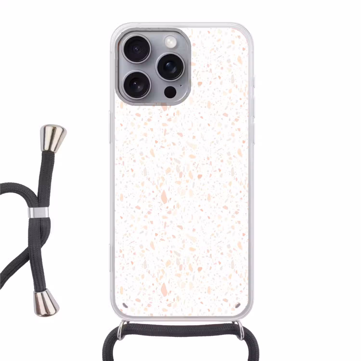 Terrazzo - Patroon - Wit - Perzik Hoesje iPhone 16 Pro Max met koord klein 804 -3d