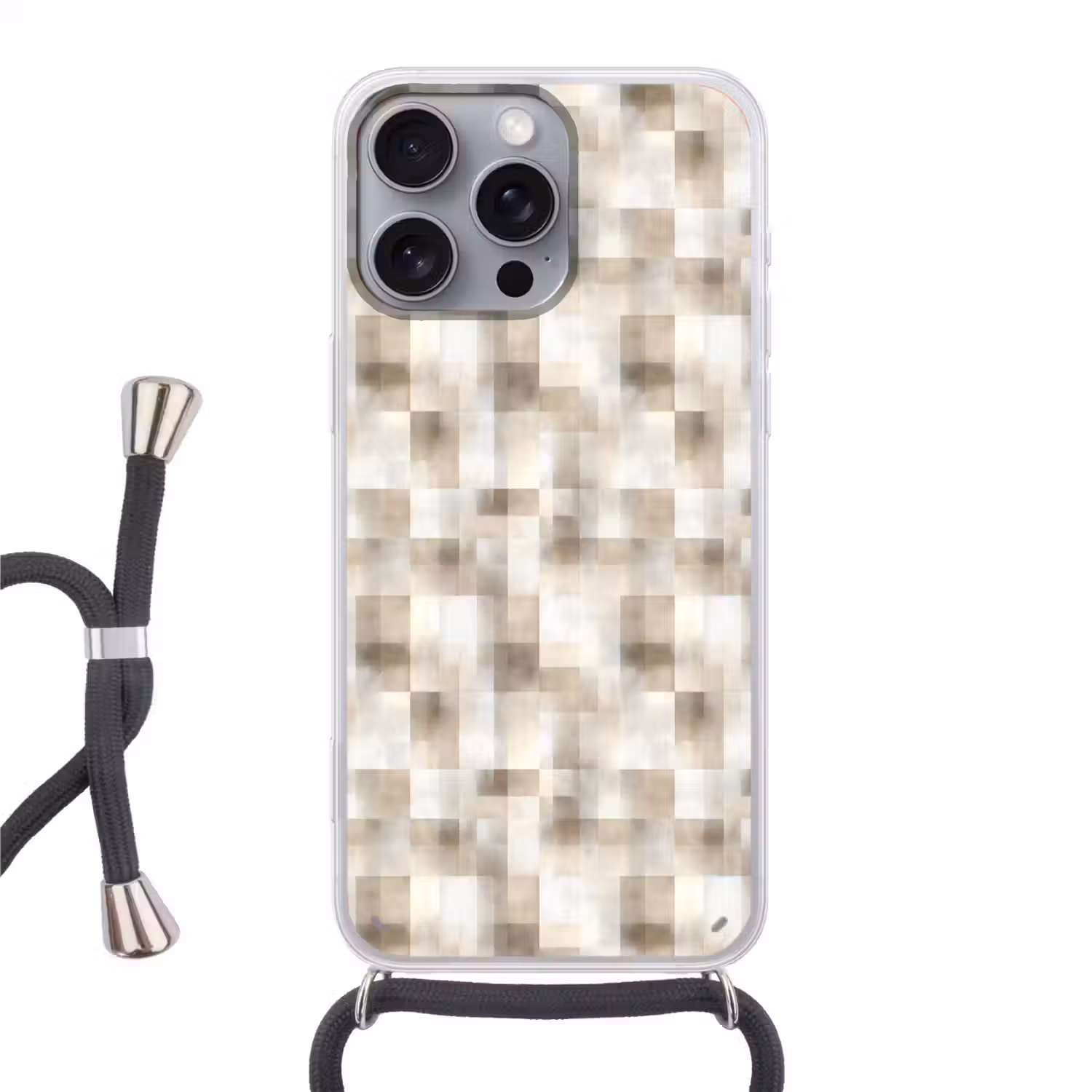Textuur - Linnen - Beige Hoesje iPhone 16 Pro Max met koord klein 804 -3d
