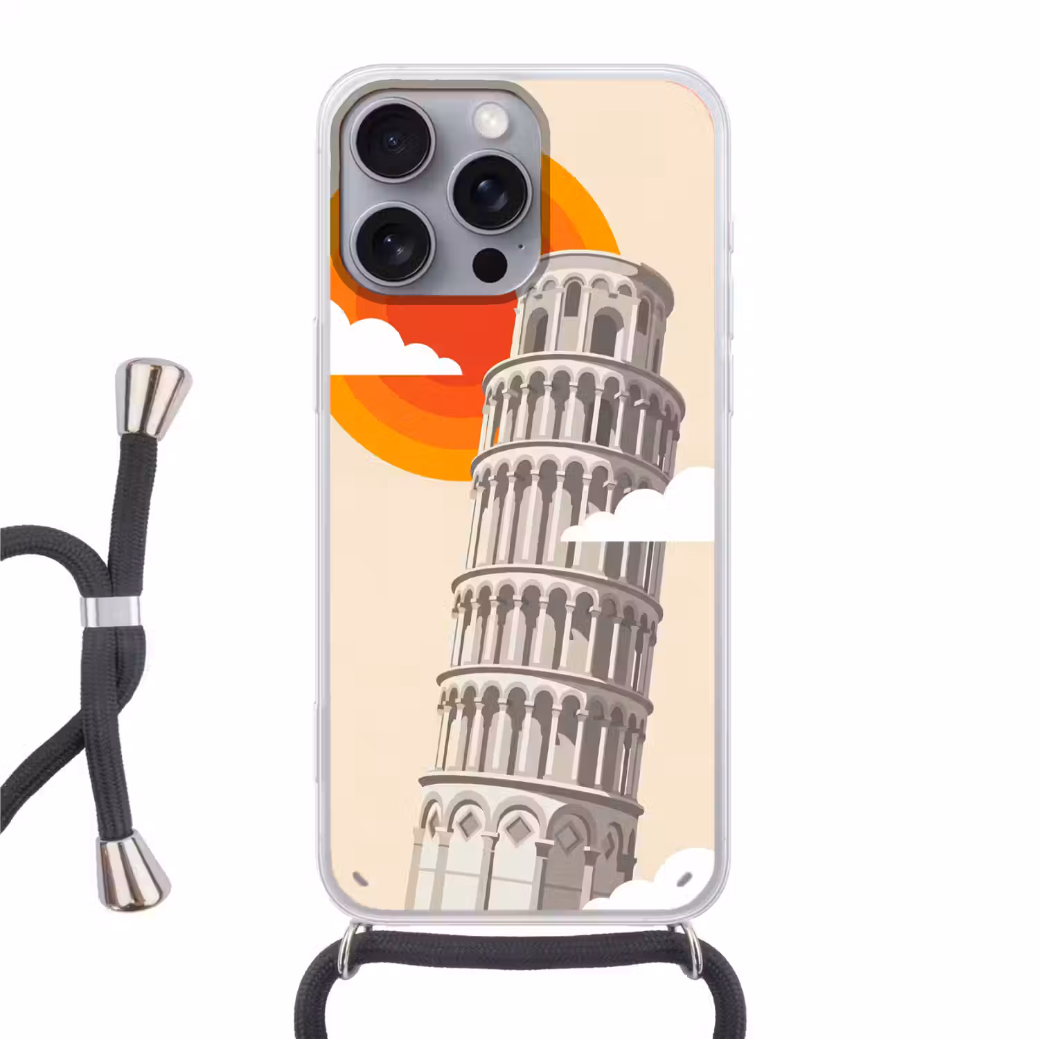 Toren - Pisa - Architectuur - Minimalistisch - Beige Hoesje iPhone 16 Pro Max met koord klein -3d