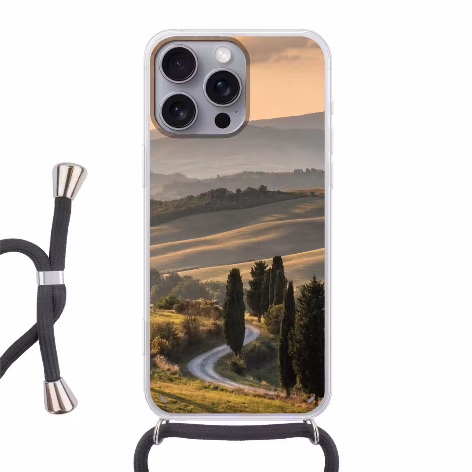 Toscaans - Landschap - Heuvels Hoesje iPhone 16 Pro Max met koord klein -3d
