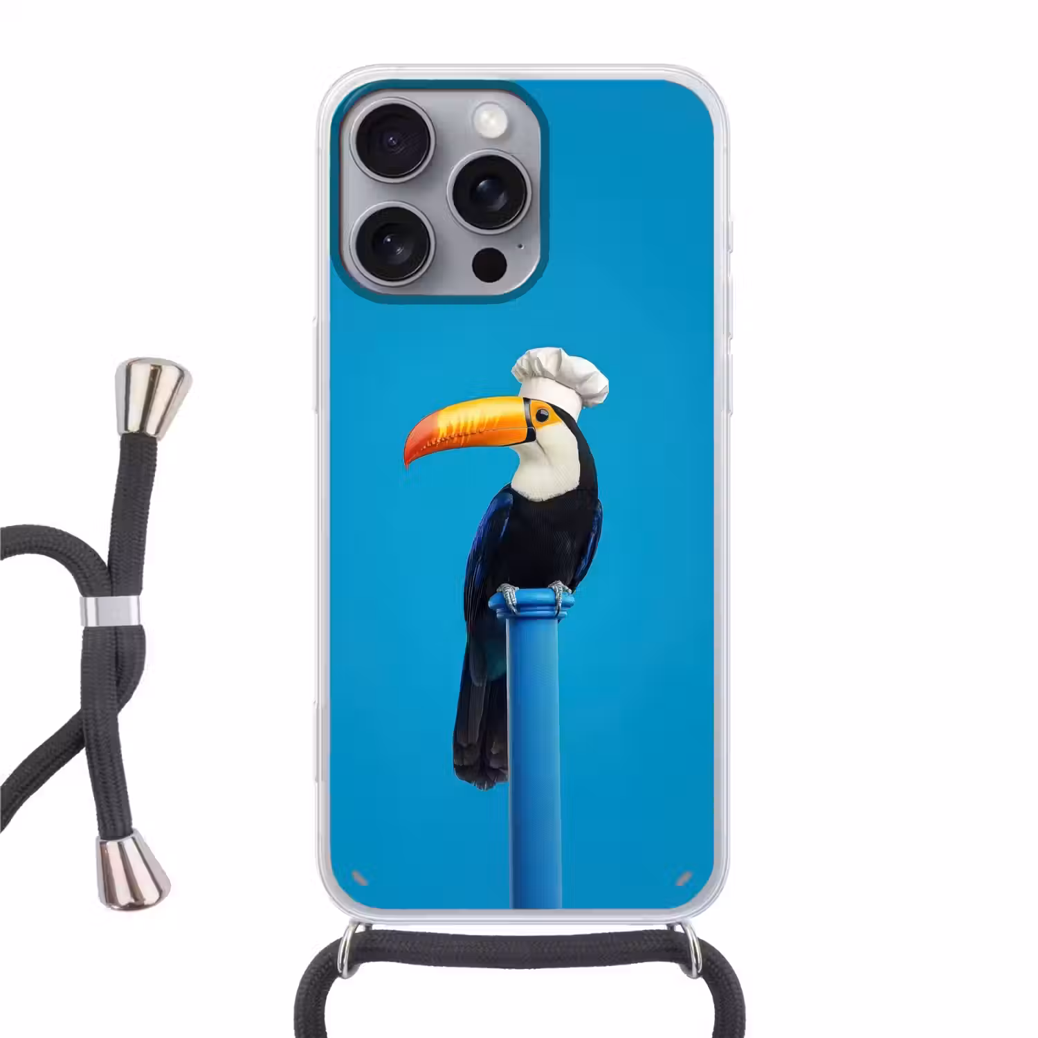 Tucan - Sokkel - Vogel - Koksmuts Hoesje iPhone 16 Pro Max met koord klein -3d
