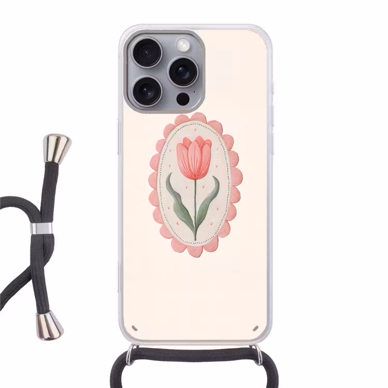 Tulp - Lijst - Ovaal - Illustratie Hoesje iPhone 16 Pro Max met koord klein -3d