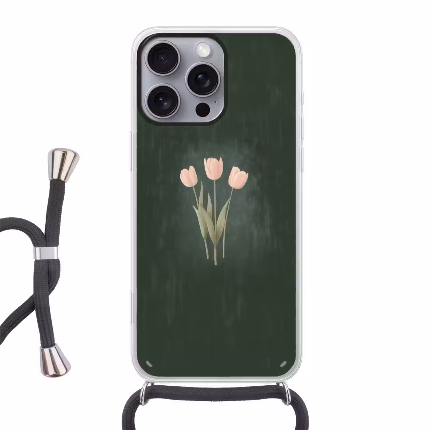 Tulpen - Liefde - Donkergroen Hoesje iPhone 16 Pro Max met koord klein -3d