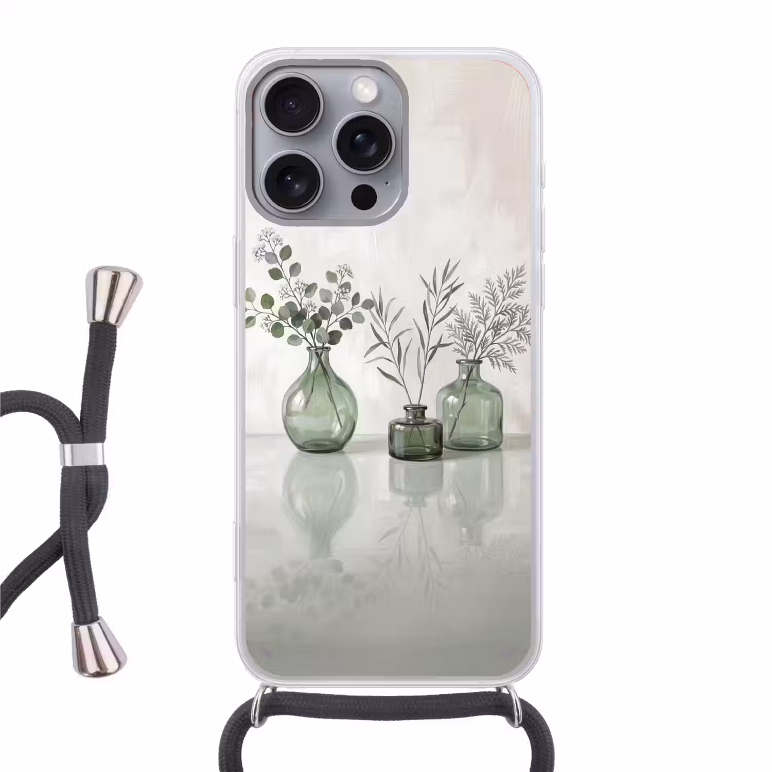 Vazen - Bladeren - Groen Hoesje iPhone 16 Pro Max met koord klein -3d