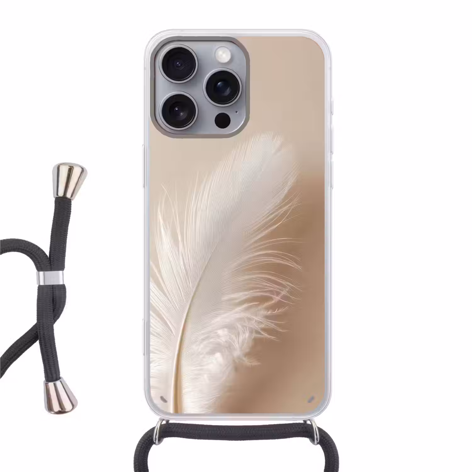 Veer - Minimalistisch - Roze Hoesje iPhone 16 Pro Max met koord klein -3d