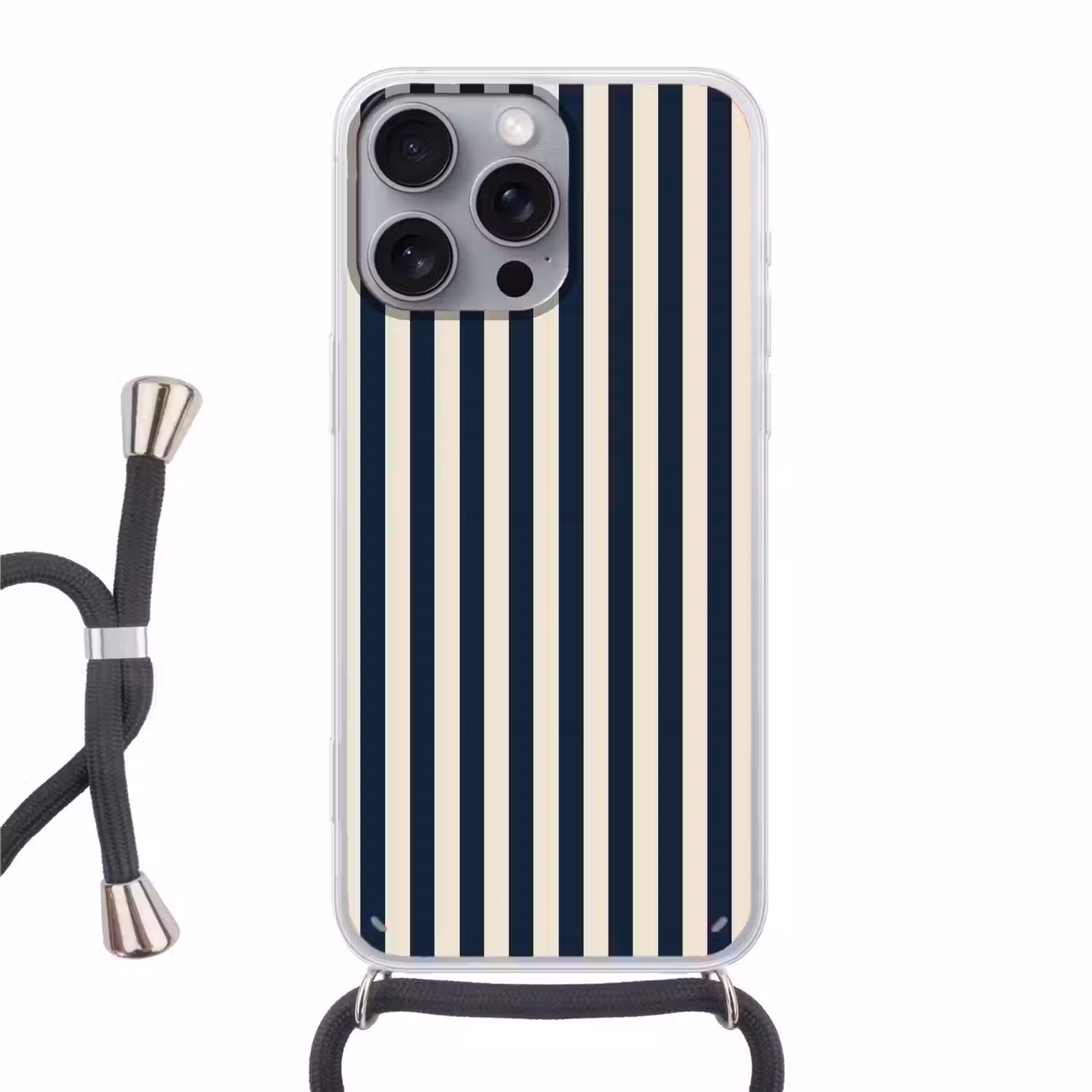 Verticale strepen - Blauw - Crème Hoesje iPhone 16 Pro Max met koord klein 804 -3d