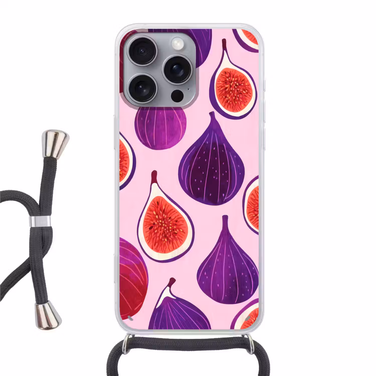 Vijgen - Roze - Paars Hoesje iPhone 16 Pro Max met koord klein -3d