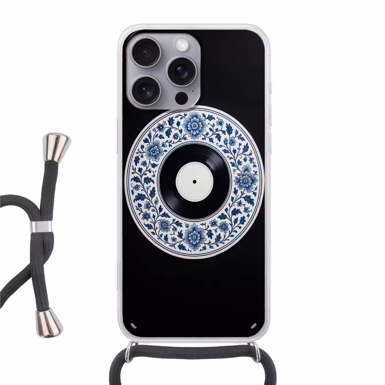 Vinyl - LP - Delfts Blauw - Muziek Hoesje iPhone 16 Pro Max met koord klein -3d