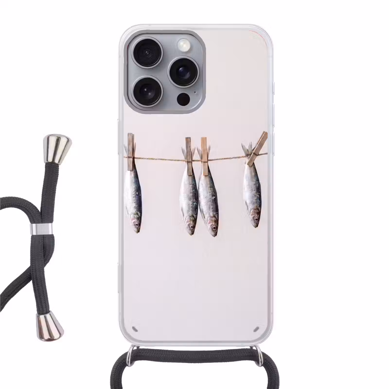 Telefoonhoesje met koord - Vis - Hangend - Eten - Vis - Hangend - Eten Hoesje iPhone 16 Pro Max met koord klein