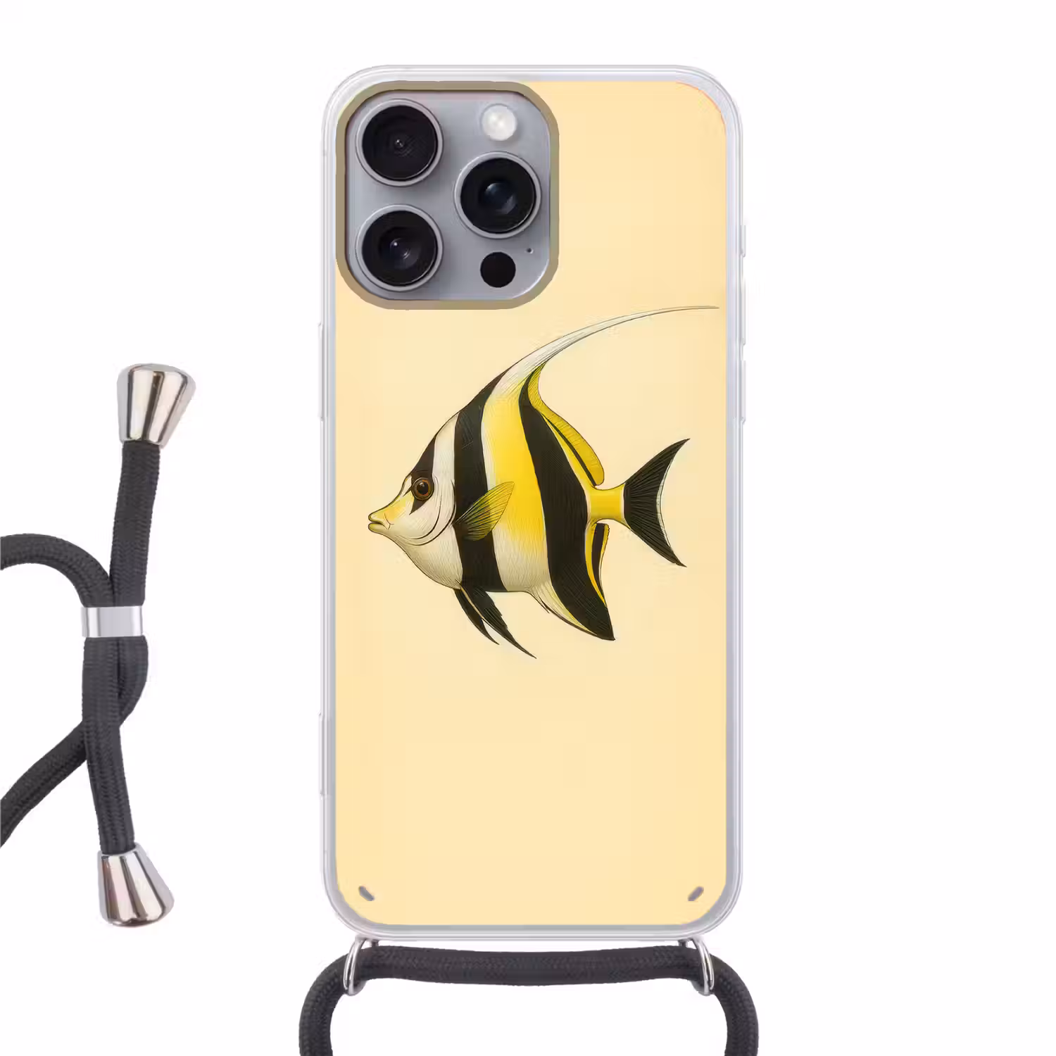Vis - Sierlijk - Rugvin - Geel Hoesje iPhone 16 Pro Max met koord klein -3d