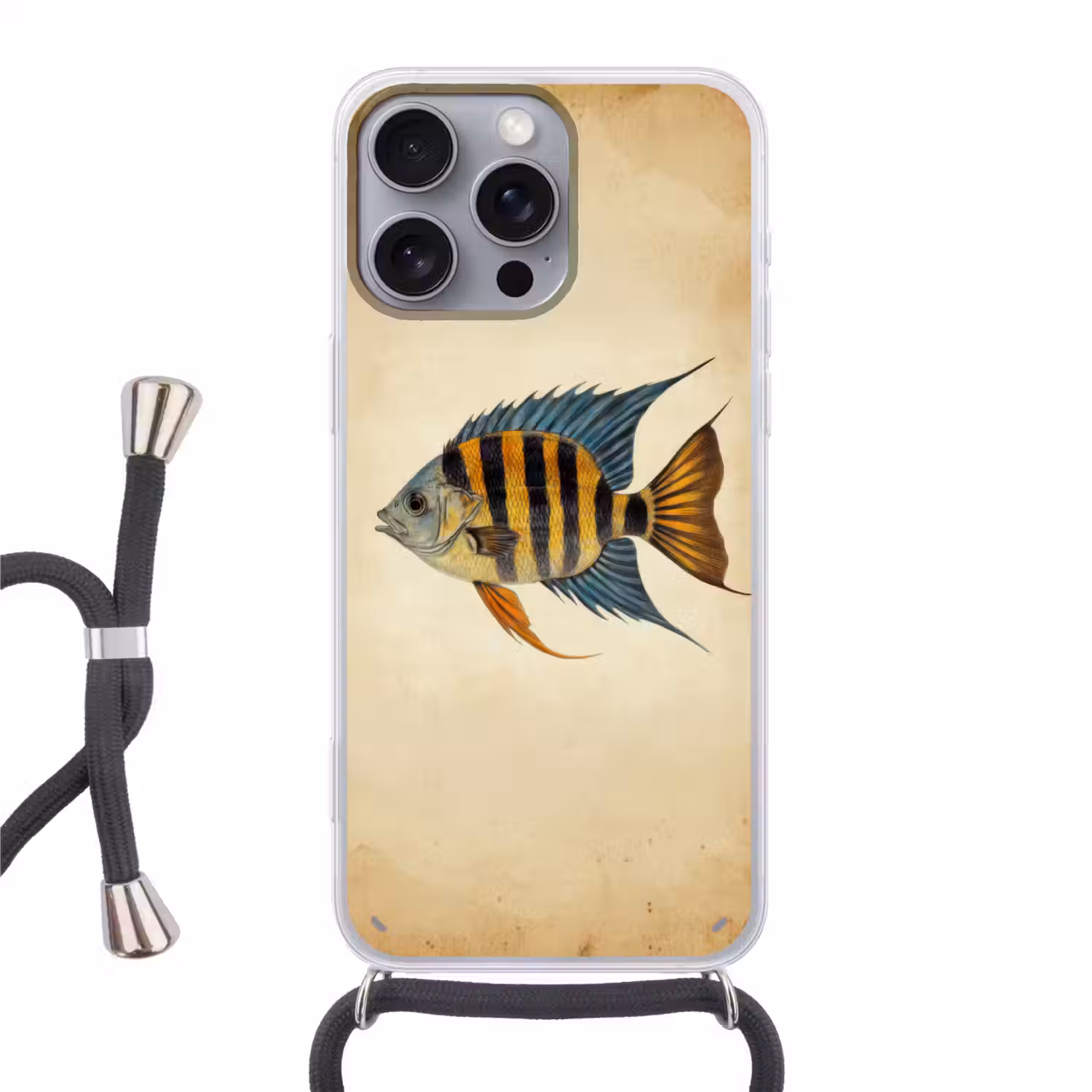 Vis - Tropisch - Strepen - Vinnen Hoesje iPhone 16 Pro Max met koord klein -3d