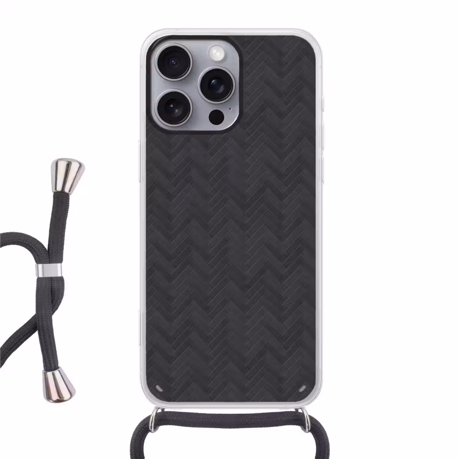 Visgraat - Wandtegel - Donkergrijs Hoesje iPhone 16 Pro Max met koord klein 804 -3d
