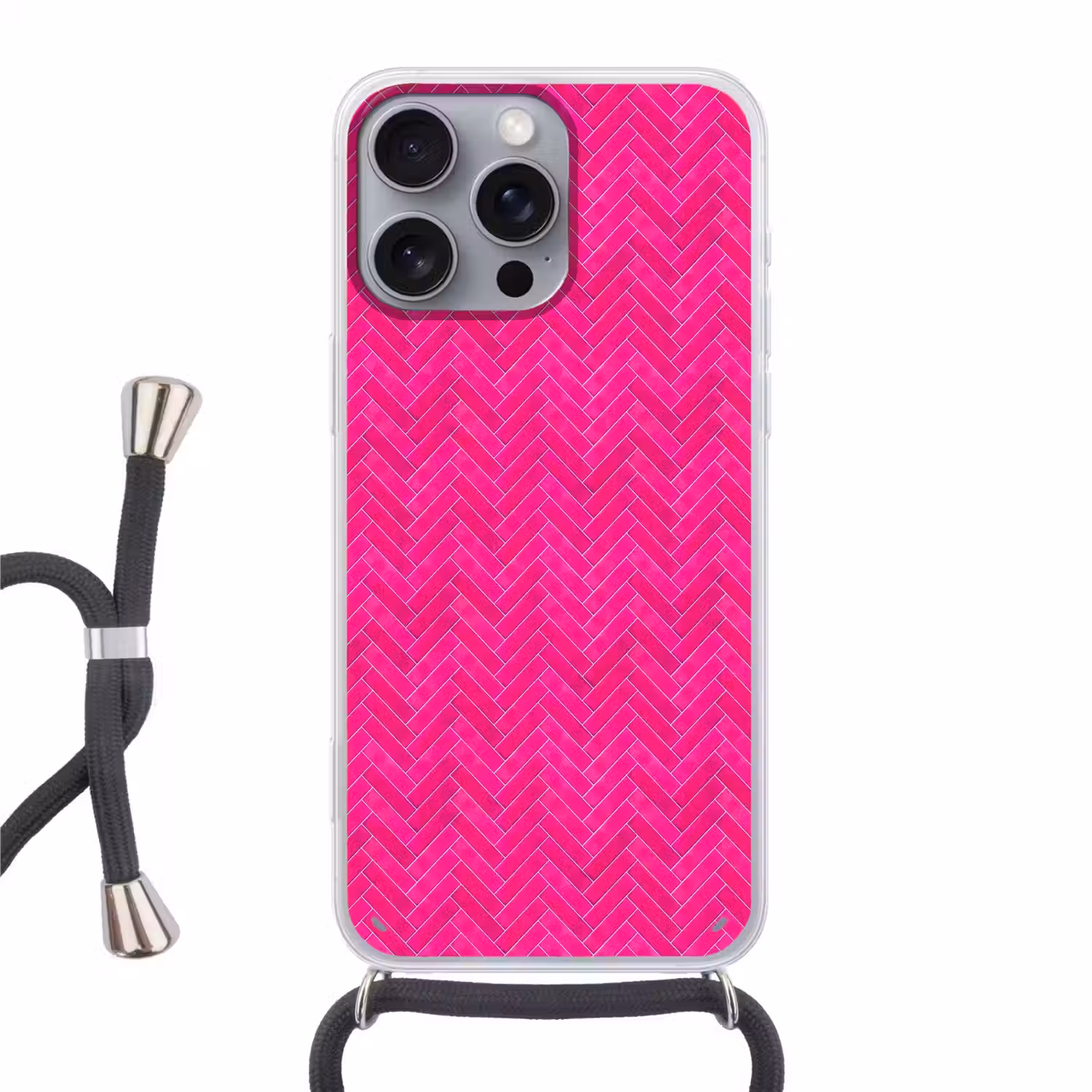 Visgraat - Wandtegel - Fuchsia - Roze Hoesje iPhone 16 Pro Max met koord klein 804 -3d