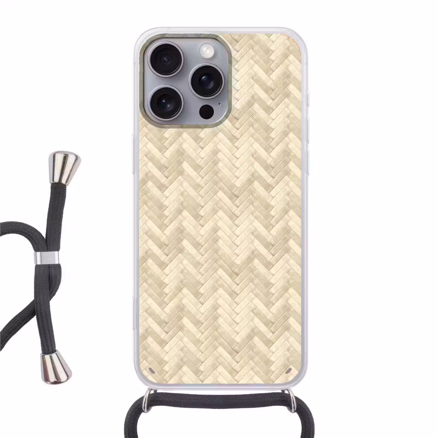 Visgraat - Wandtegel - Licht Beige Hoesje iPhone 16 Pro Max met koord klein 804 -3d
