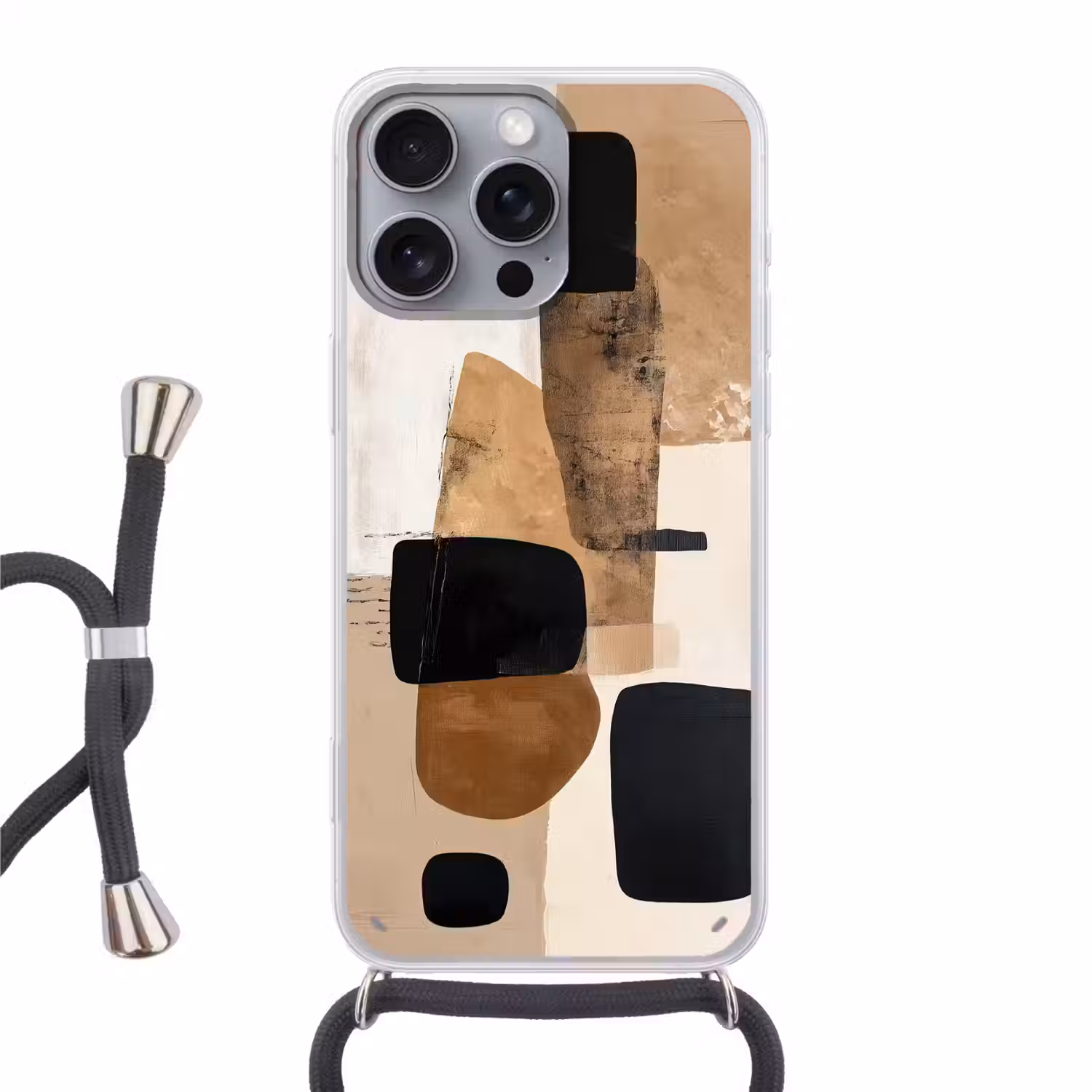 Vlakken - Abstract - Zwart - Strepen Hoesje iPhone 16 Pro Max met koord klein -3d