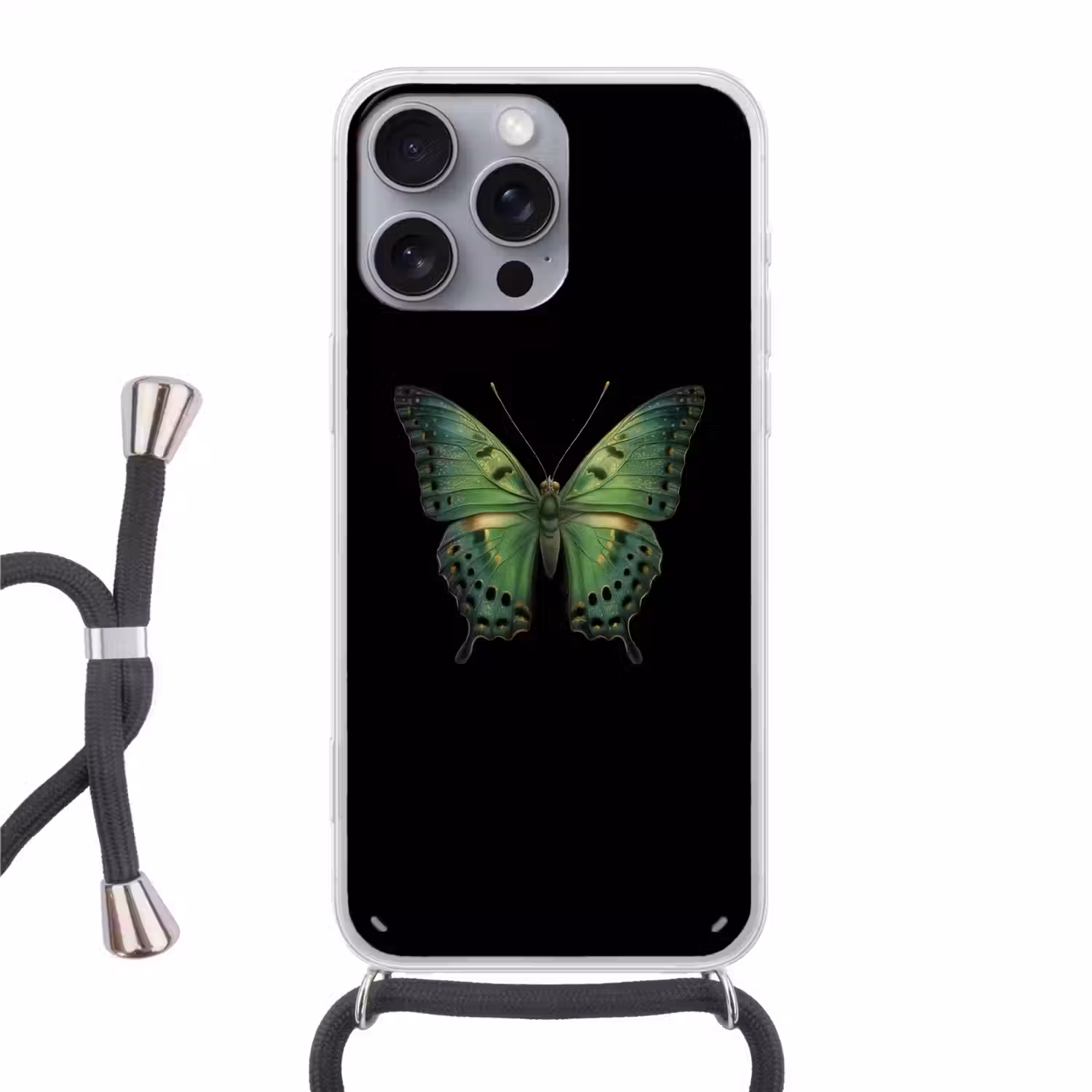 Vlinder - Groen - Diepte Hoesje iPhone 16 Pro Max met koord klein -3d