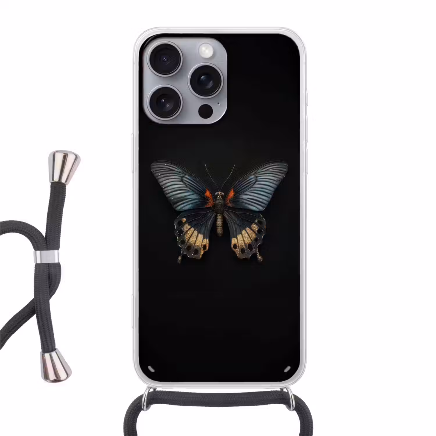 Vlinder - Metaalachtig - Geometrisch patroon Hoesje iPhone 16 Pro Max met koord klein -3d