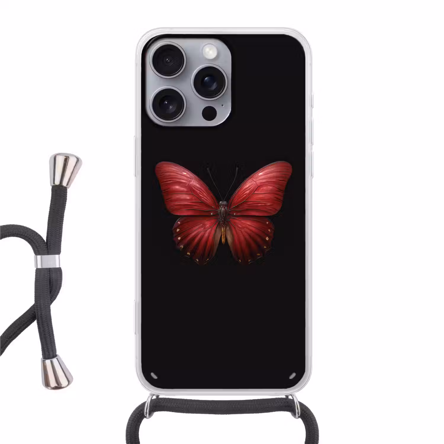 Vlinder - Rood - Minimalistisch Hoesje iPhone 16 Pro Max met koord klein -3d