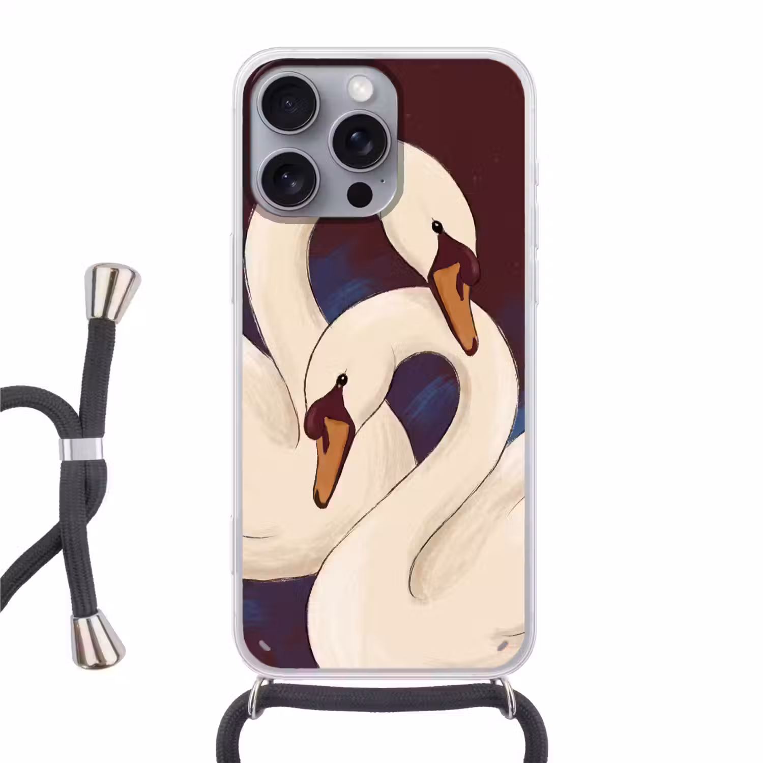 Vogel - Koppel - Liefde - Abstract - Wit Hoesje iPhone 16 Pro Max met koord klein -3d