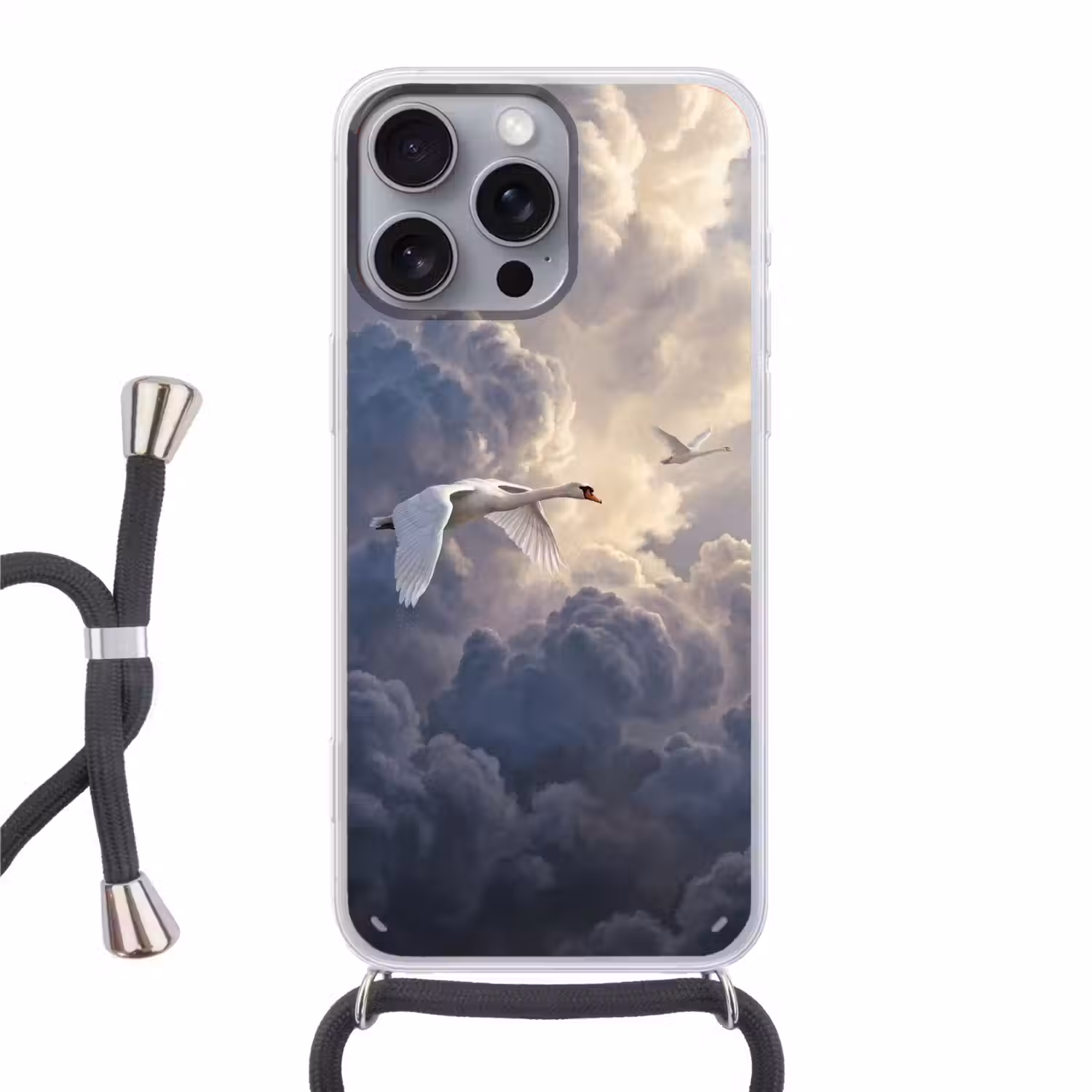 Vogel - Vliegend - Natuur - Wit - Wolken Hoesje iPhone 16 Pro Max met koord klein -3d