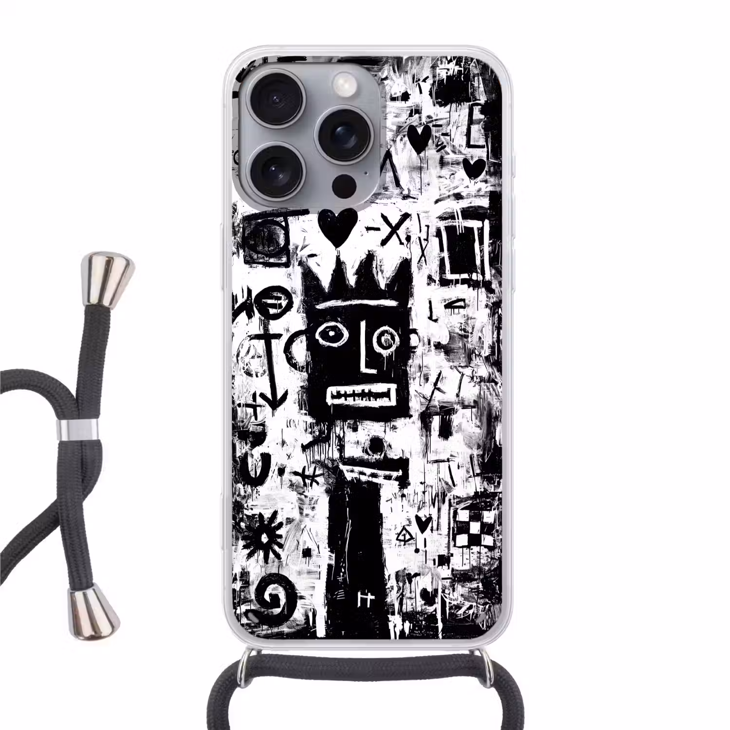 Vormen - Gezocht - Zwart - Abstract Hoesje iPhone 16 Pro Max met koord klein -3d