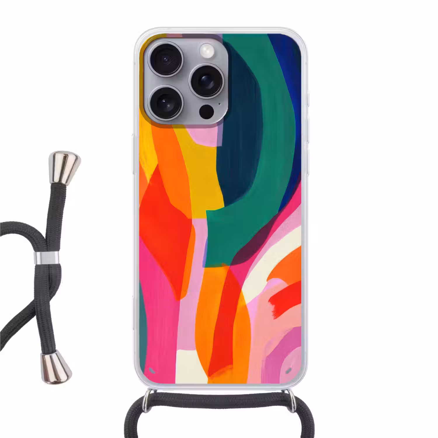 Vormen - Golvend - Abstract - Felroze Hoesje iPhone 16 Pro Max met koord klein -3d