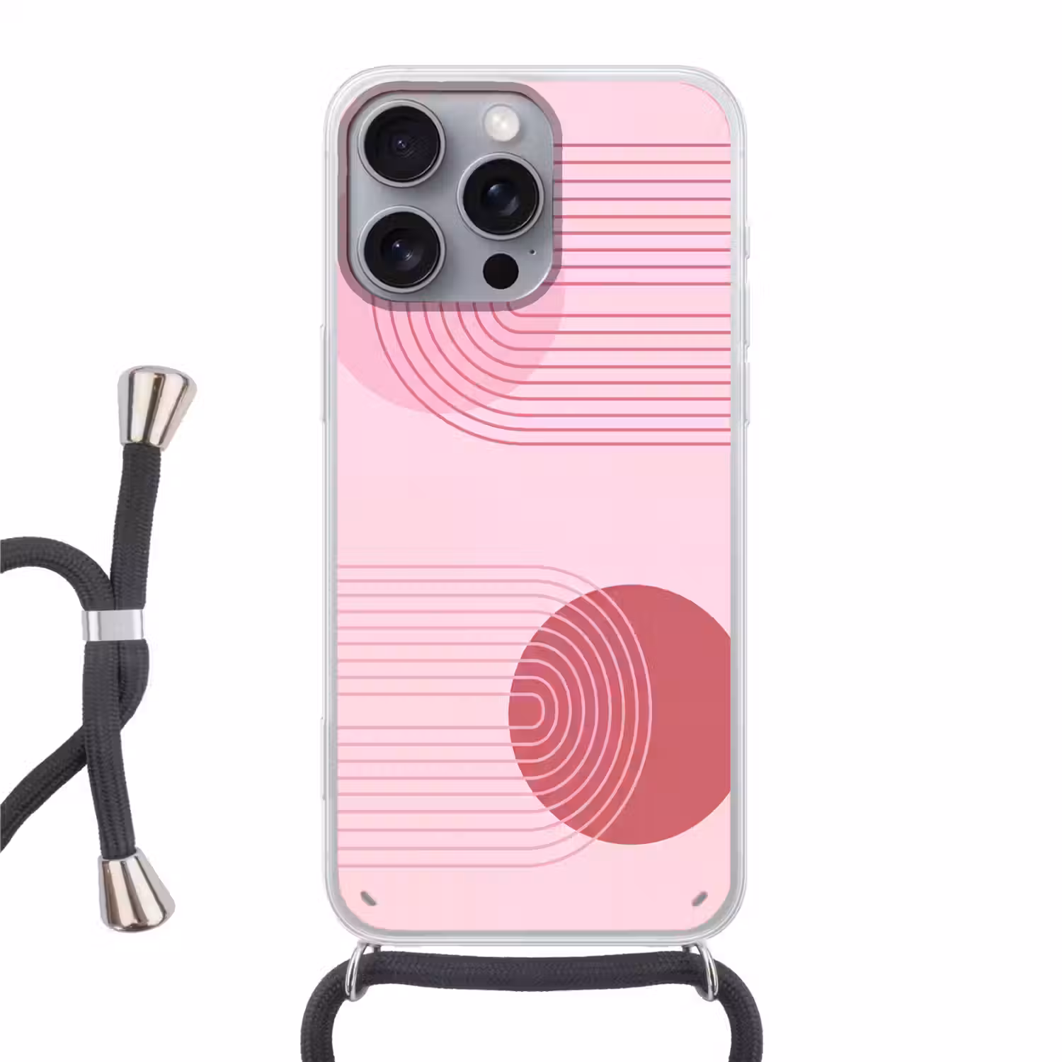 Vormen - Lijnen - Minimalistisch - Roze Hoesje iPhone 16 Pro Max met koord klein -3d